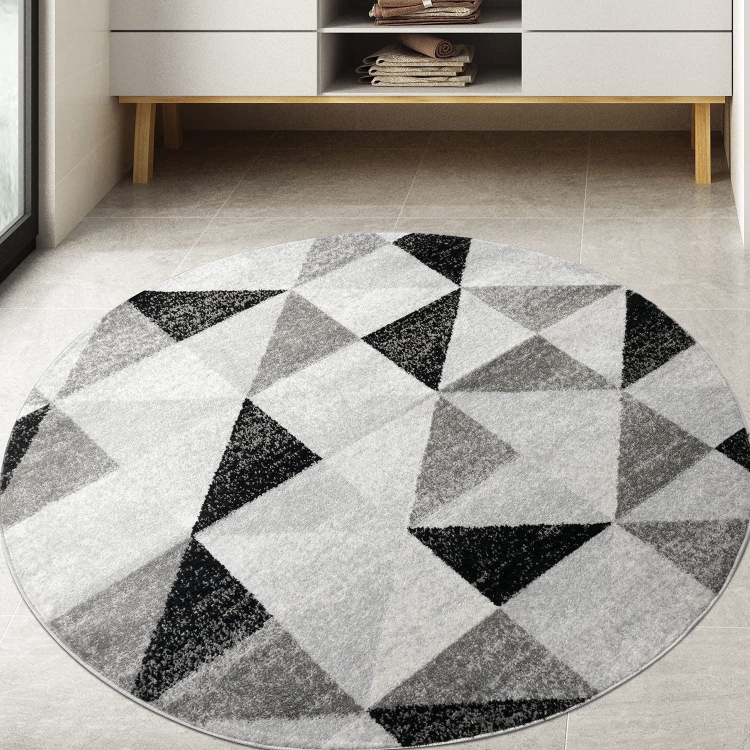 Antep Rugs Geometric 5x5 Modern Indoor Round Area Rug - Gray Cream 5'3