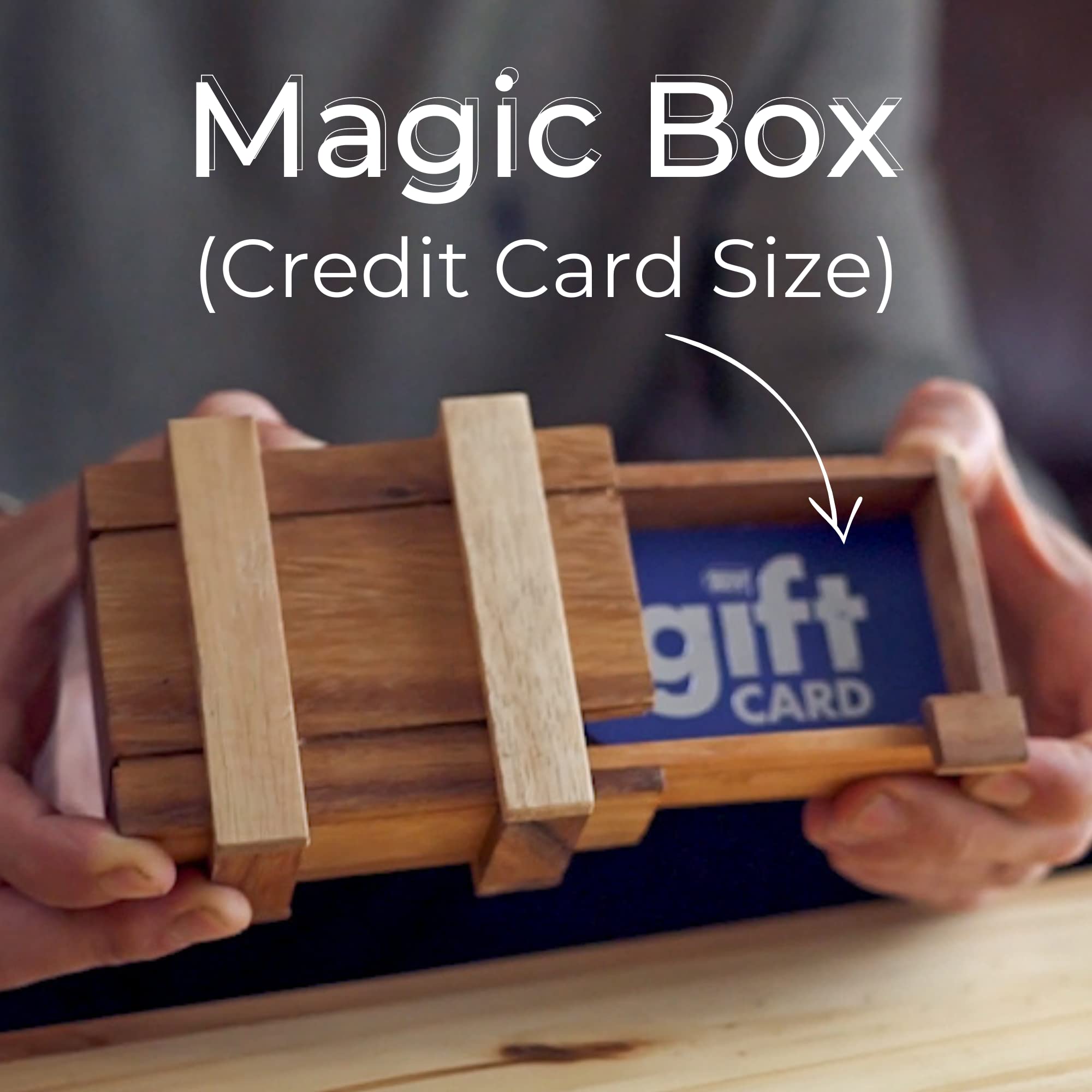 BSIRI Magic Box - Secret Wooden Puzzle Box with Hidden Compartments | Brain Teaser Mystery Gift Box for Jewelry, Cash & Credit Cards | Perfect for Escape Rooms, Gifts & Home Decor (Credit Card Size)