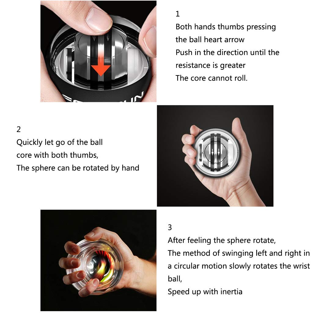Gyro Ball Wrist Strengthener - LED Light Up Metal Silent Power Ball for Hand & Forearm Workout - Red Fitness Gyroscope for Rehabilitation, Grip Training & Stress Relief