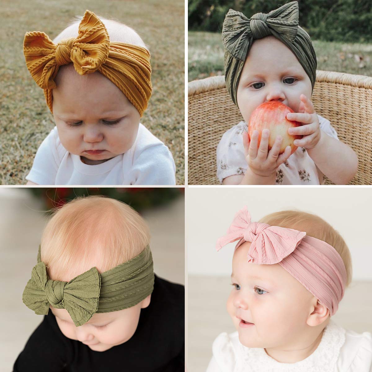 Makone 8PCS Baby Headbands Set - Soft Nylon Hair Bows & Headwraps for Newborn, Infant & Toddler Girls (0-3, 0-6, 6-12 Months) - Perfect for Photoshoots, Birthday Parties & Everyday Outfits
