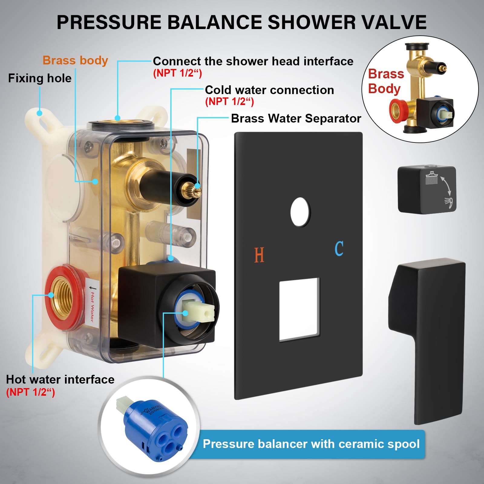 Premium Matte Black Shower Faucet Set - 12 Inch Rainfall Shower System with Adjustable Shower Head, Wall Mounted Handle & Valve Trim Kit - Perfect for Modern Bathroom Renovation & Spa-Like Shower Experience