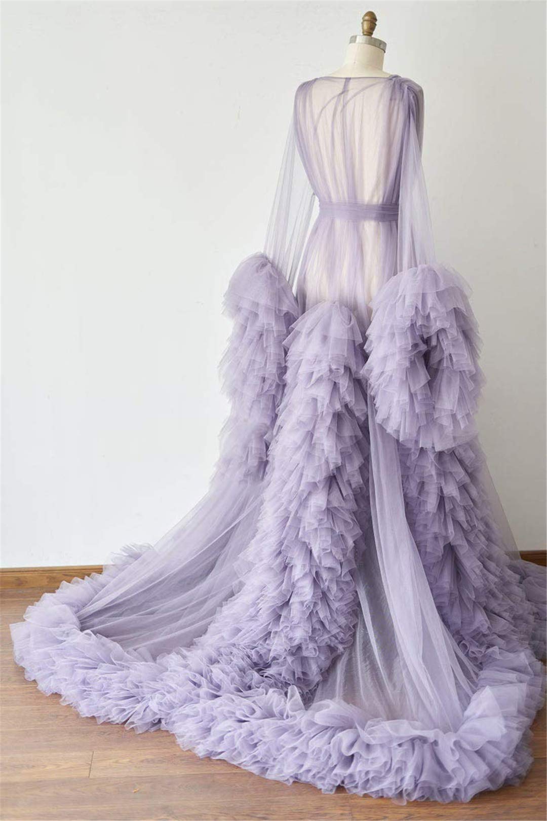 Elegant Tulle Robe - Long Lingerie Bridal Dressing Gown for Wedding, Boudoir Photoshoot & Romantic Nights - Plus Size Lace Nightgown for Women