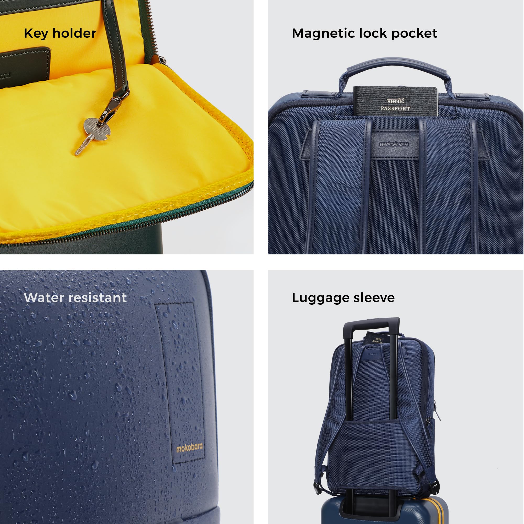 MOKOBARA Unisex Backpack Pro - 21L Vegan Leather Water Resistant Laptop Bag for 15.6 Inch Laptops | Work, Travel & College Backpack with Spacious Compartment | 2022 Model (One Size Medium, Deep Blue)