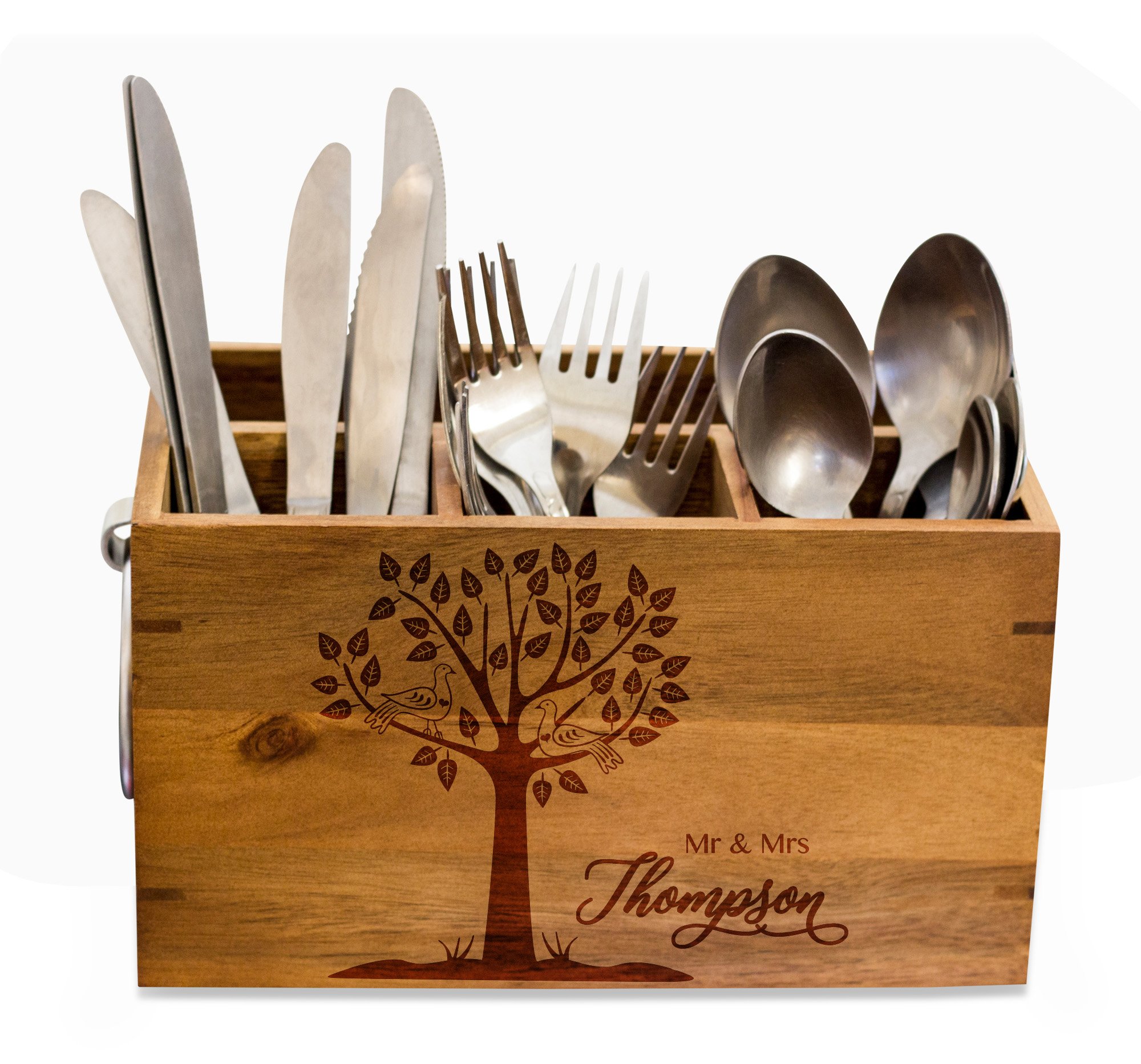 Personalized Wedding Silverware Caddy - Elegant Kitchen Utensil Holder for Dining, Picnic & Housewarming Gifts | Custom Engraved Home Decor for Bridal Showers & Outdoor Entertaining