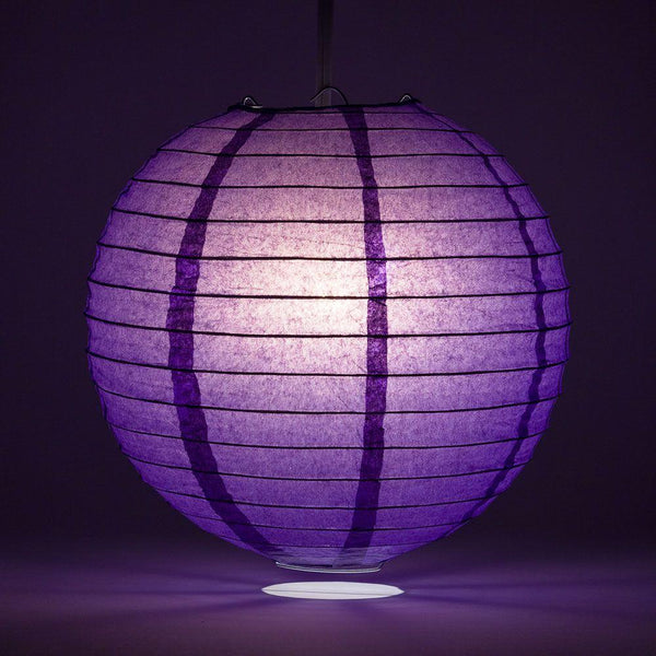 5 Pack 8 Inch Royal Purple Round Paper Lanterns with Even Ribbing - Chinese Hanging Wedding Decorations & Party Supplies for Home, Garden and Festival Decor