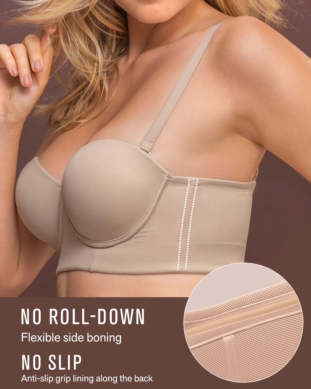 360° Contouring Strapless Longline Balconet Bra - Seamless Lift & Support for Evening Gowns, Wedding Dresses & Special Occasions