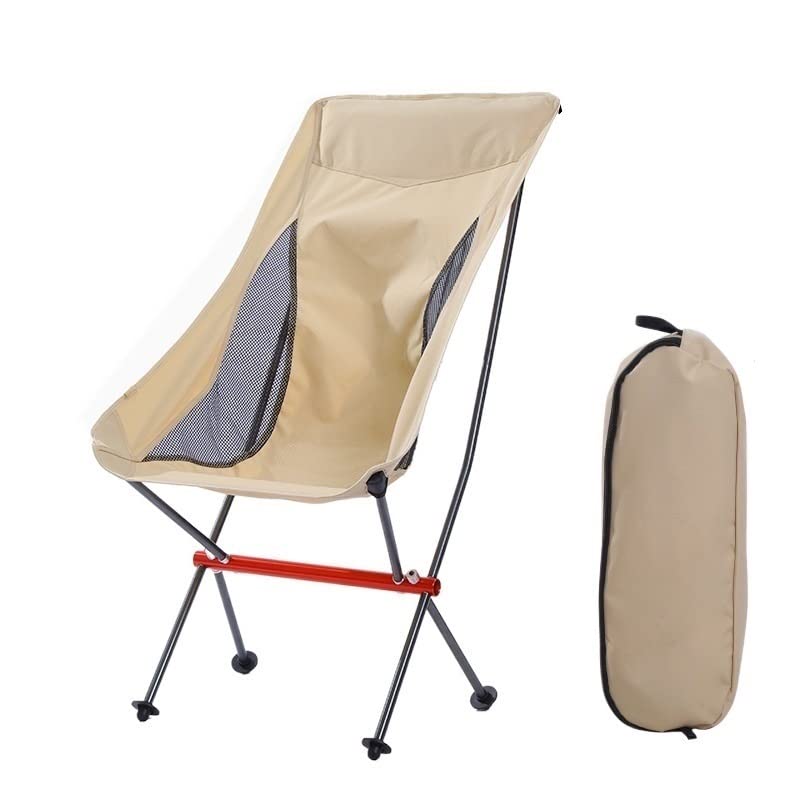 Ultra-Light Portable Folding Camping Chair - Compact Foldable Moon Chair with Director Back for Outdoor, Beach, Picnic & Backpacking (Beige) - Perfect for Camping Trips, Tailgating & Backyard Relaxation