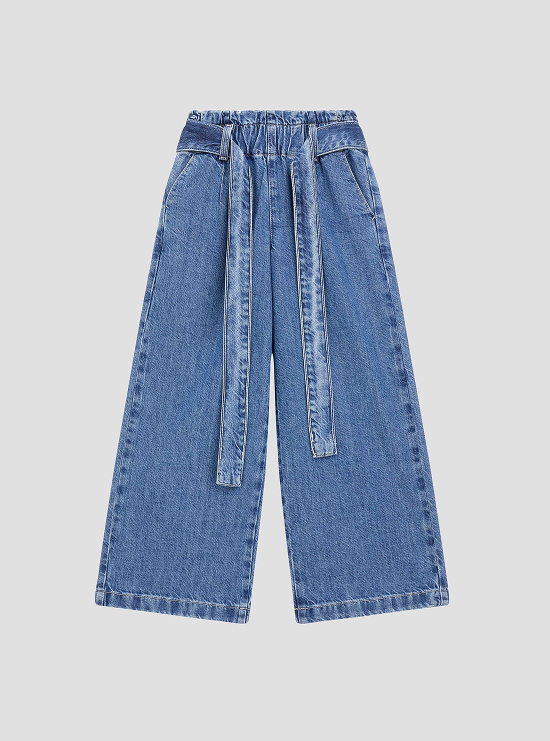 Blue Denim Paper Bag Waist Pants for Women - High Waisted Stretch Jeans (Size 7-16) | Casual Chic Outfit for Streetwear & Office Wear