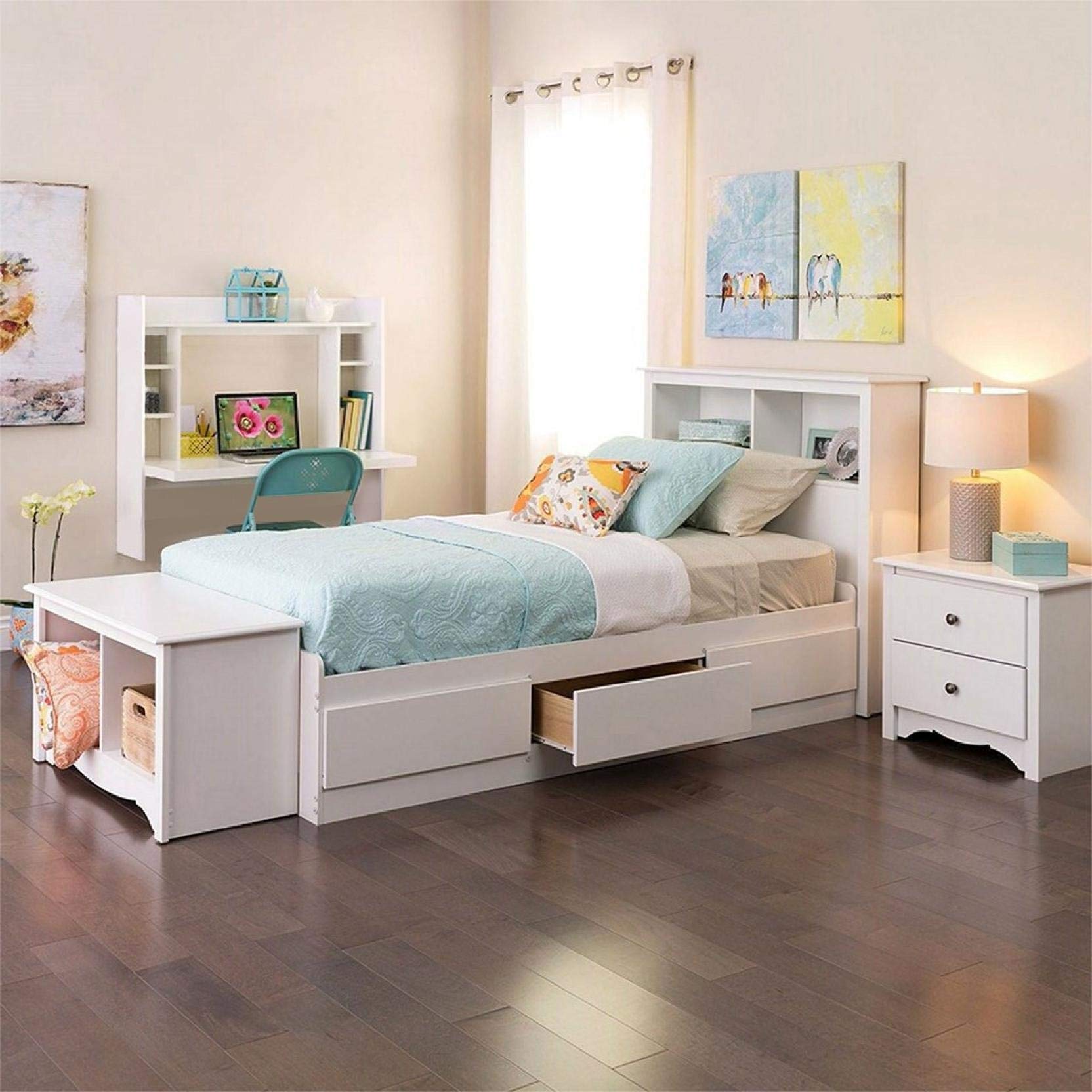 Wall Mounted Floating Computer Desk with Storage - Space Saving Compact Workstation for Small Spaces - Home Office Desk for Bedroom & Living Room - White - Perfect for Apartments, Dorms & Tiny Homes