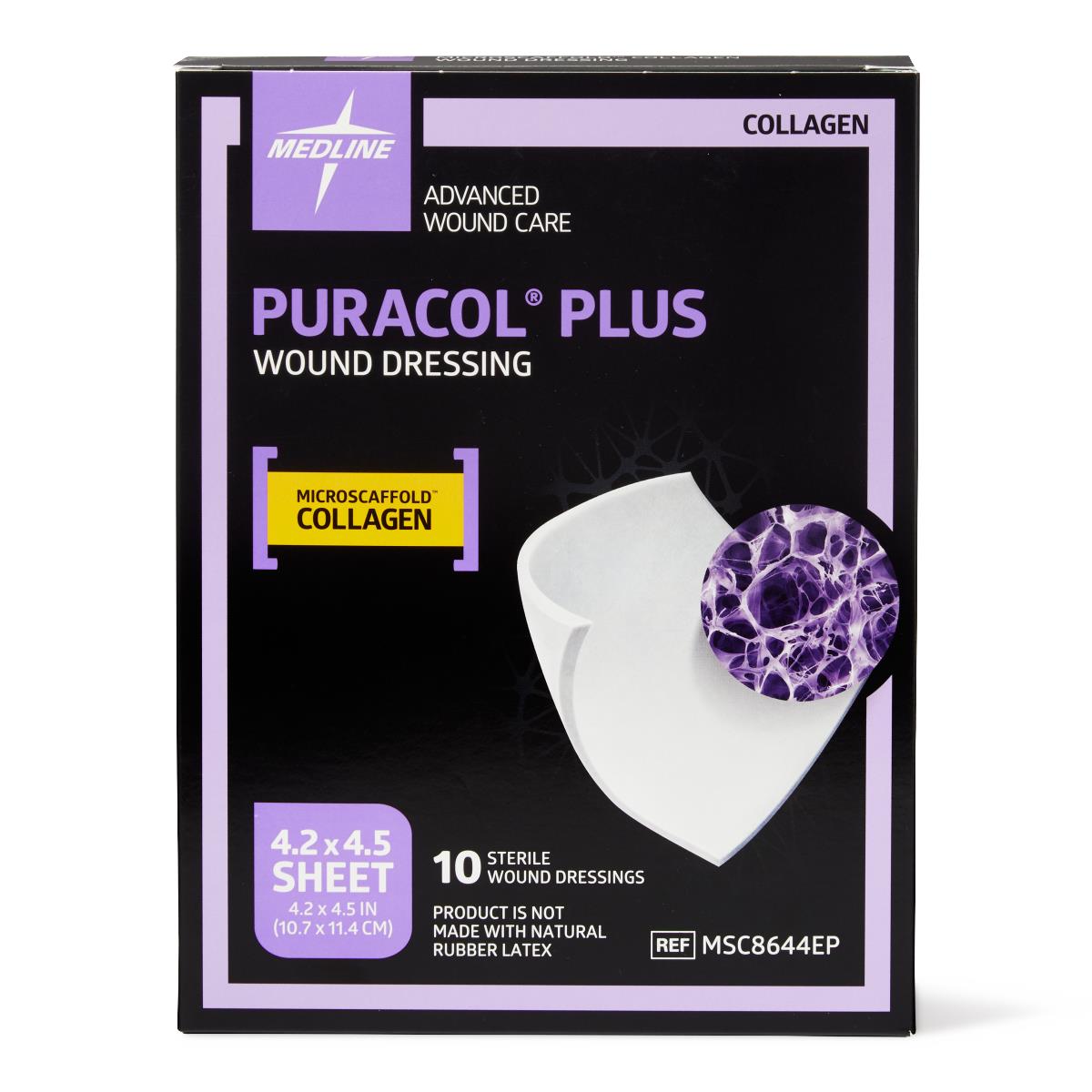 Puracol Plus Collagen Wound Dressings, 4.25x4.5 Inches (Box of 10) - Advanced Wound Care for Diabetic Ulcers, Pressure Sores & Surgical Wounds