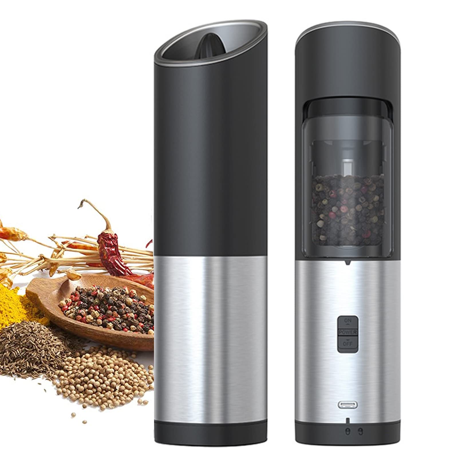 **Premium Gravity Electric Salt & Pepper Grinder Set – Battery Operated, Adjustable Coarseness, One-Hand Operation with LED Light – Perfect for Kitchen, Dining & Outdoor BBQ (2-Pack)**