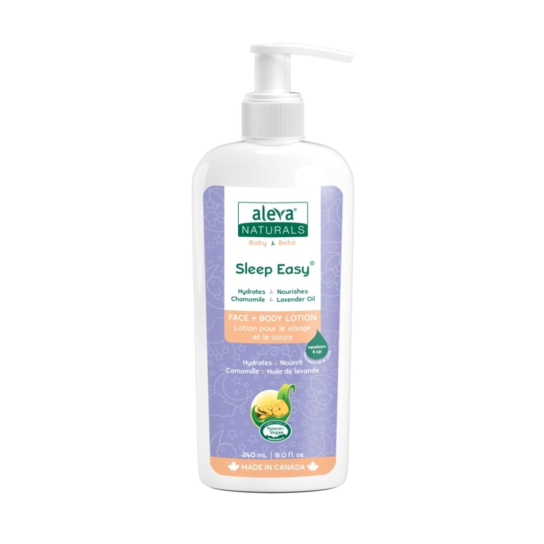 Aleva Naturals Sleep Easy Face & Body Lotion for Babies & Toddlers - Lavender Chamomile Scented, Organic Baby Massage Lotion, 8 Fl Oz - Perfect for Bedtime, Relaxation & Sensitive Skin Care