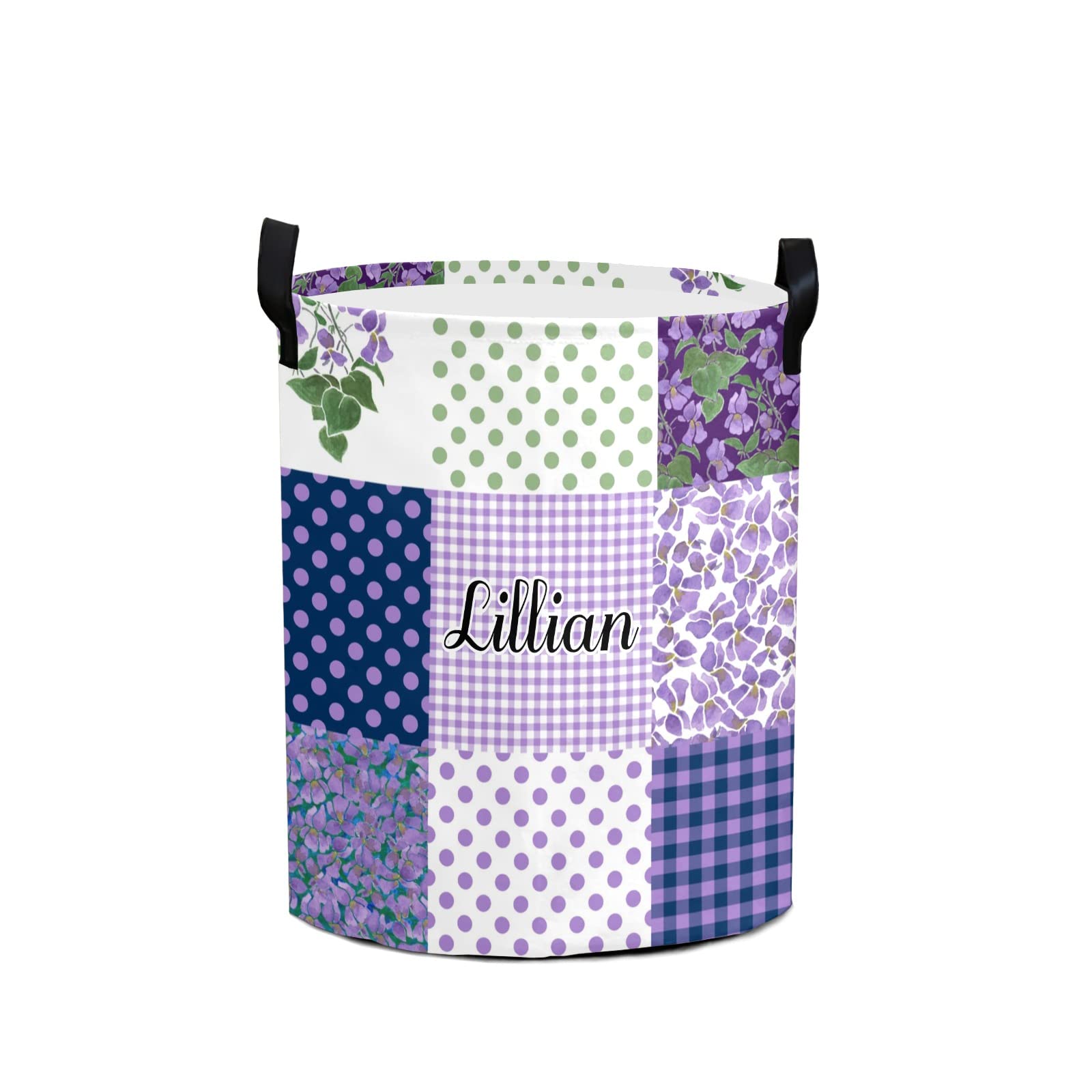 Waterproof Personalized Laundry Basket with Handles - Custom Collapsible Clothes Hamper for Bedroom & Bathroom - Faux Patchwork Check Dots Design - Large Capacity Storage Organizer for Home, Dorm, and Laundry Room