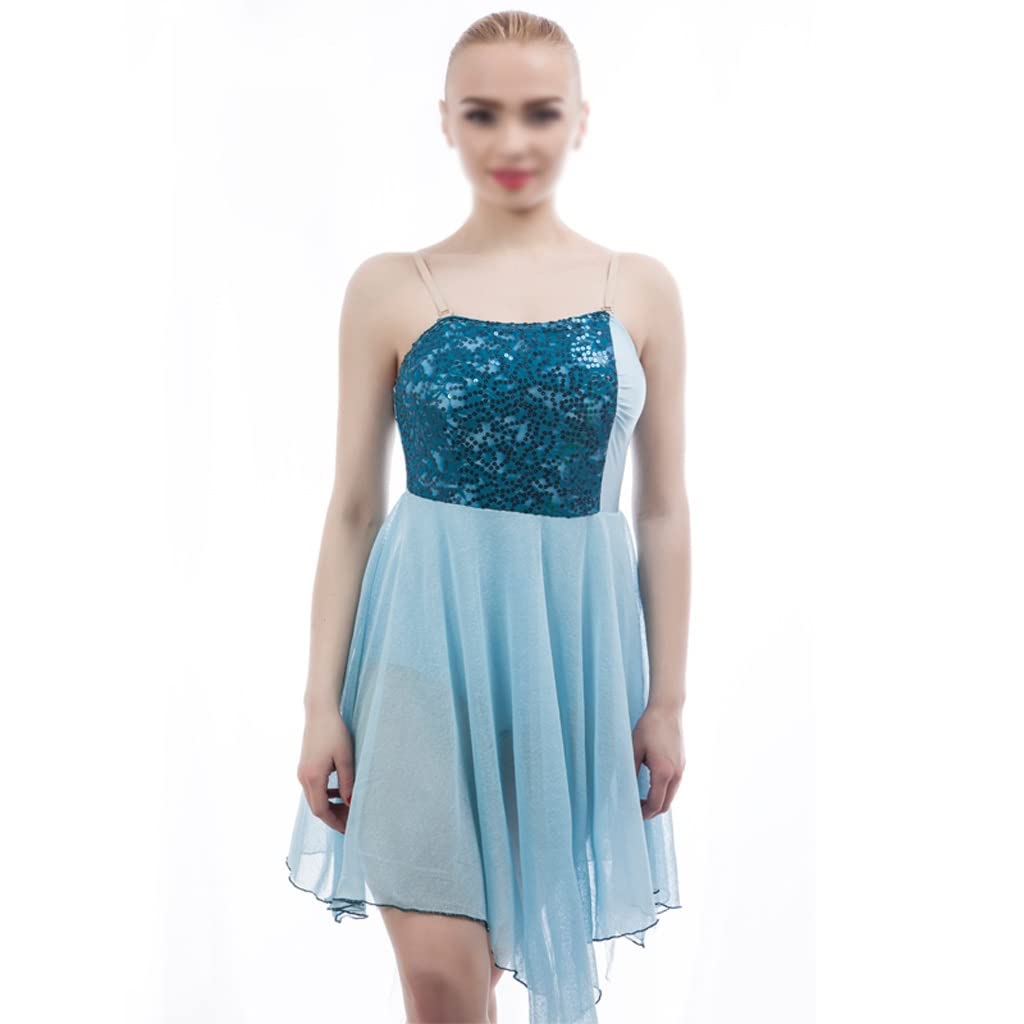 Dark Blue Sequin Ballet Dance Dress for Adults - Contemporary & Lyrical Performance Costume for Stage Shows | Elegant Sparkling Bodice Leotard (Color: Navy, Size: LA) | Perfect for Recitals, Competitions & Theatrical Performances