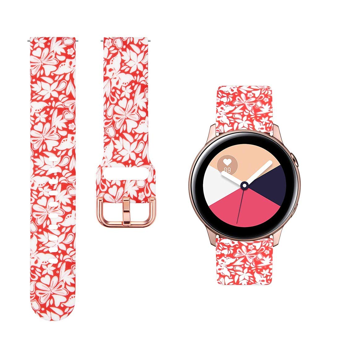 Colorful Galaxy Watch Bands for Samsung Galaxy Watch 42mm & Active 40mm/44mm - Rose Gold Butterfly Design Women's Watch Strap - Perfect for Workouts, Office & Casual Wear (White, Small)