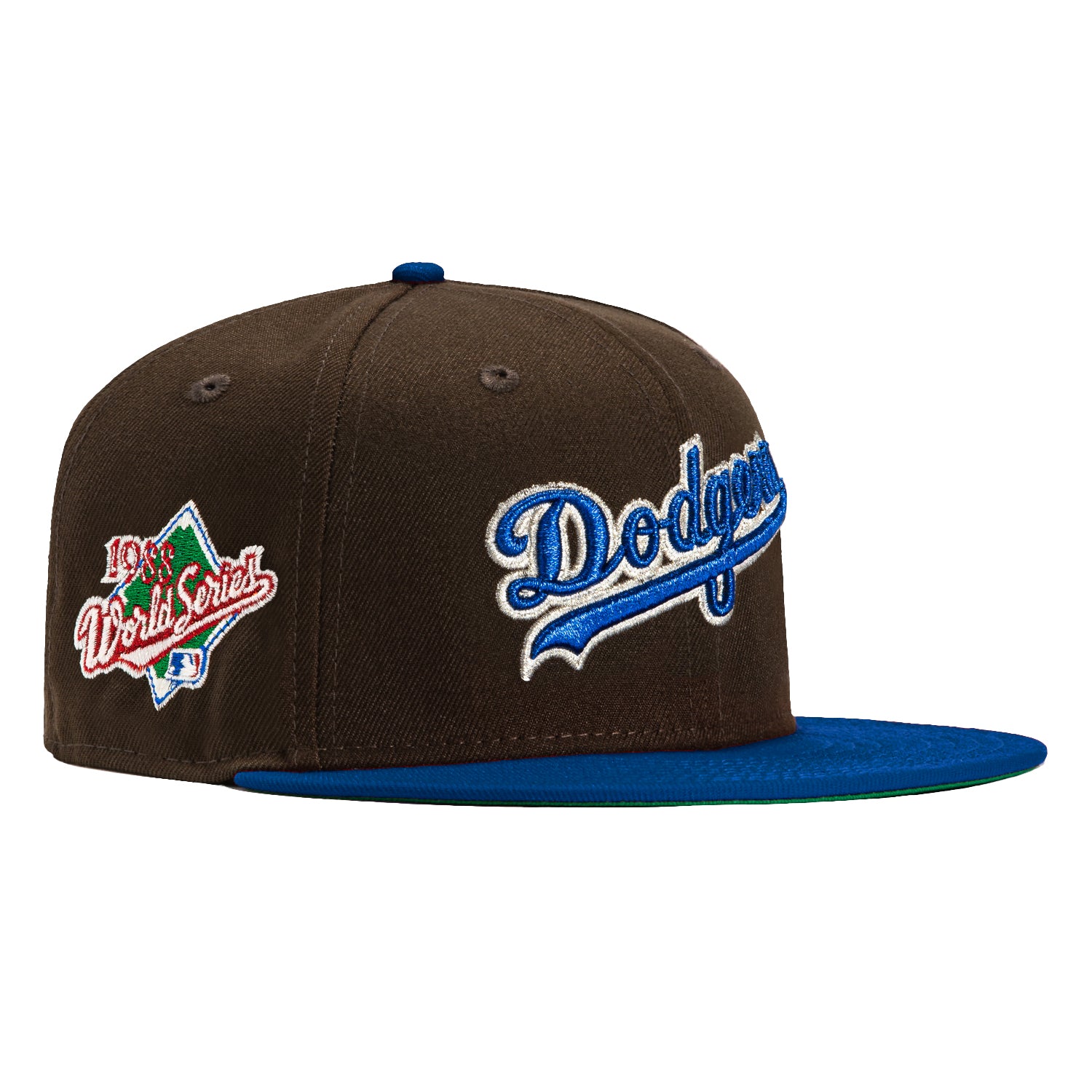 New Era 59Fifty Los Angeles Dodgers 1988 World Series Patch Snapback Hat - Brown & Royal Blue - Vintage Baseball Cap for Men, Game Day & Streetwear Fashion