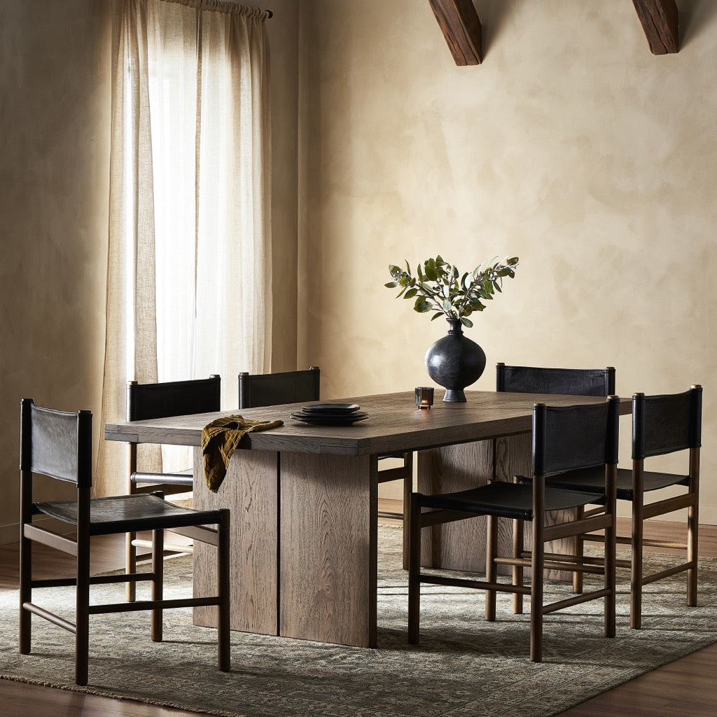 Warby Dining Table - Worn Oak Veneer Finish - Perfect for Farmhouse & Rustic Dining Rooms