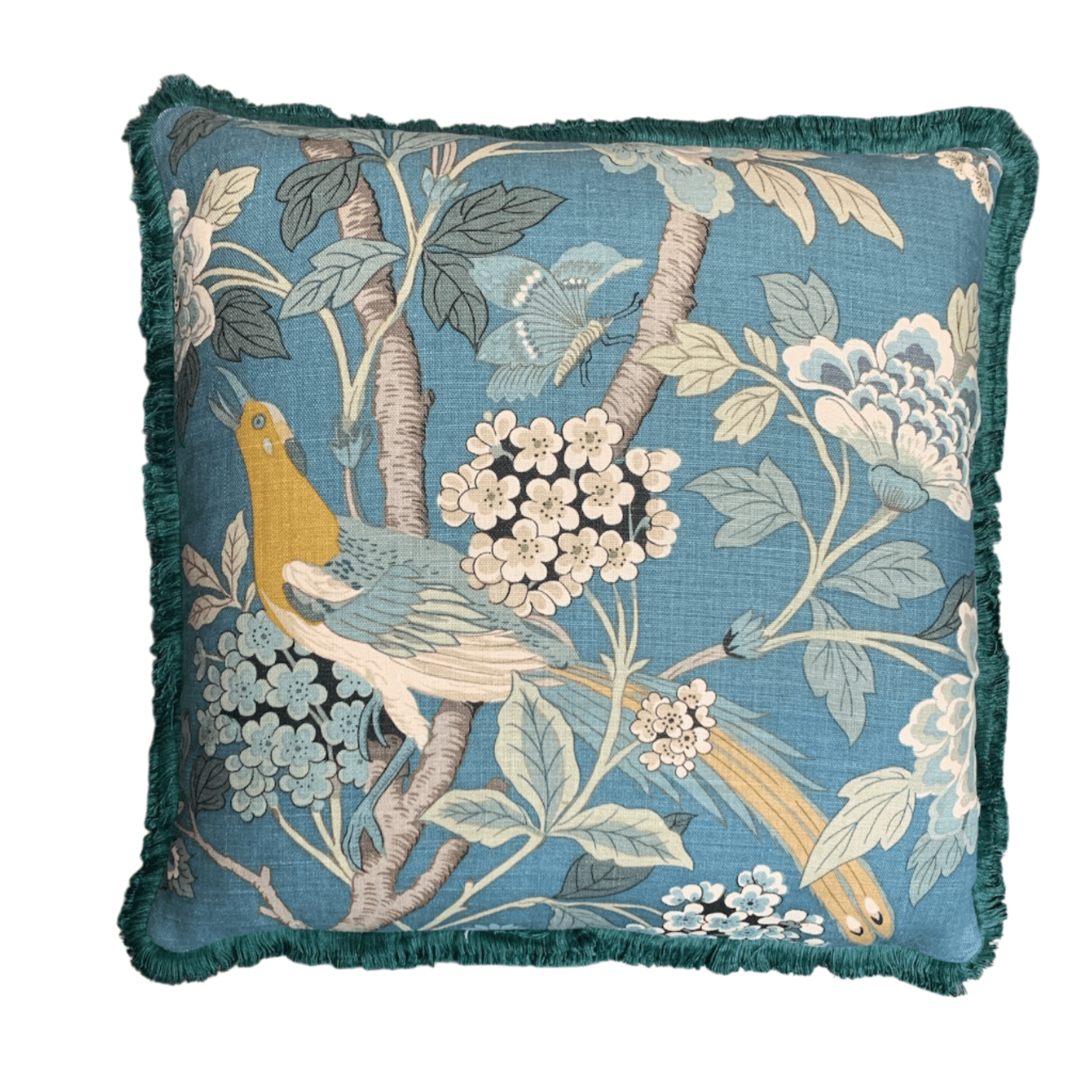 Hydrangea Bird Decorative Throw Pillow Cover 21.65 x 21.65 Inches - Floral Home Decor for Sofa, Bed, Couch - Perfect for Living Room, Bedroom, Nursery