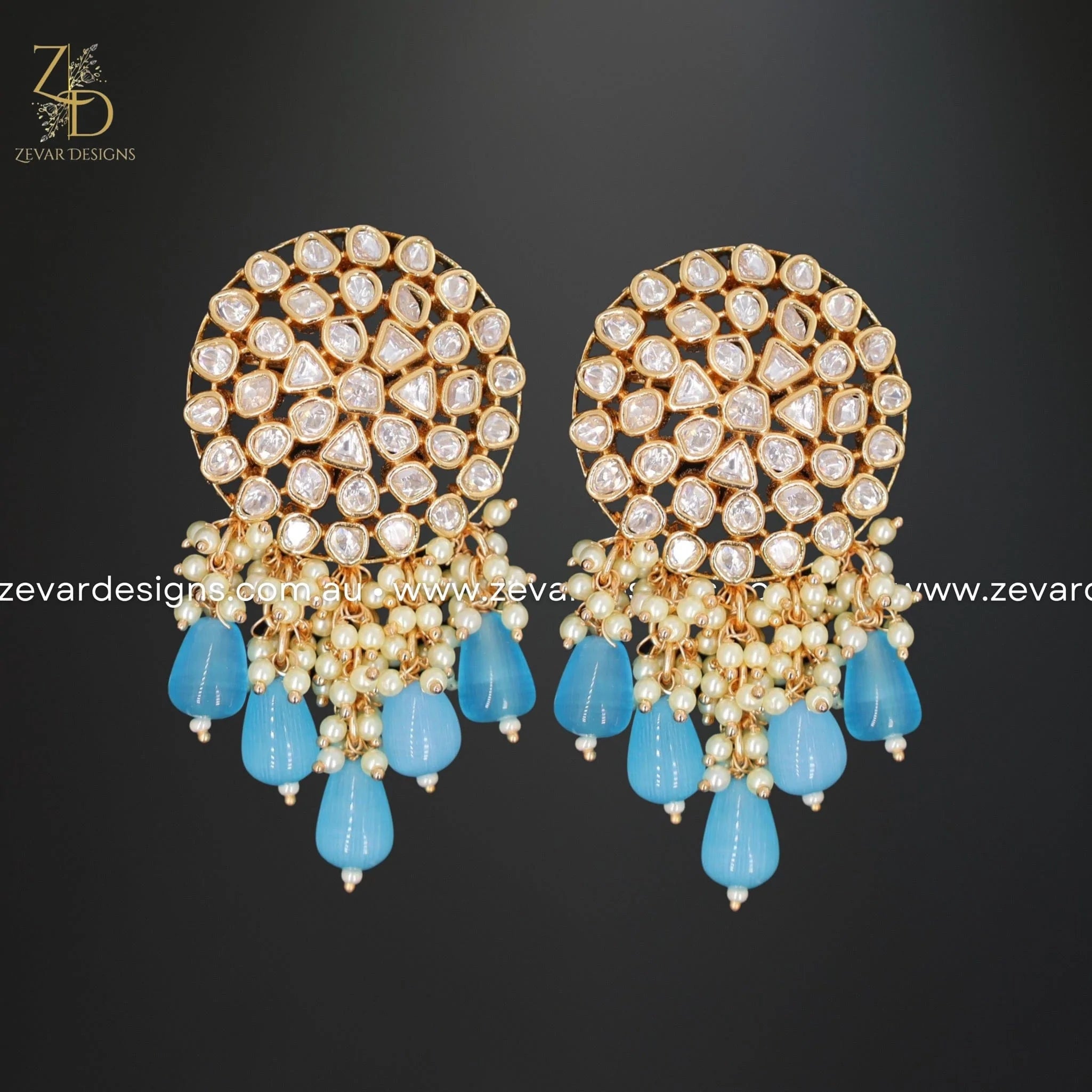 Exquisite Kundan Polki Choker Set in Ocean Blue - Perfect for Weddings, Parties & Special Occasions