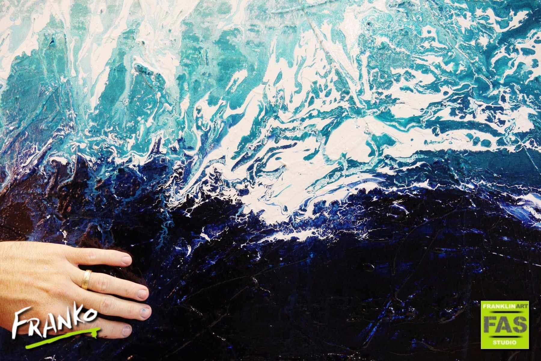 Blue Abstract Infused Beach Wash Painting 240cm x 100cm - Large Modern Wall Art for Living Room, Bedroom, or Office Decor