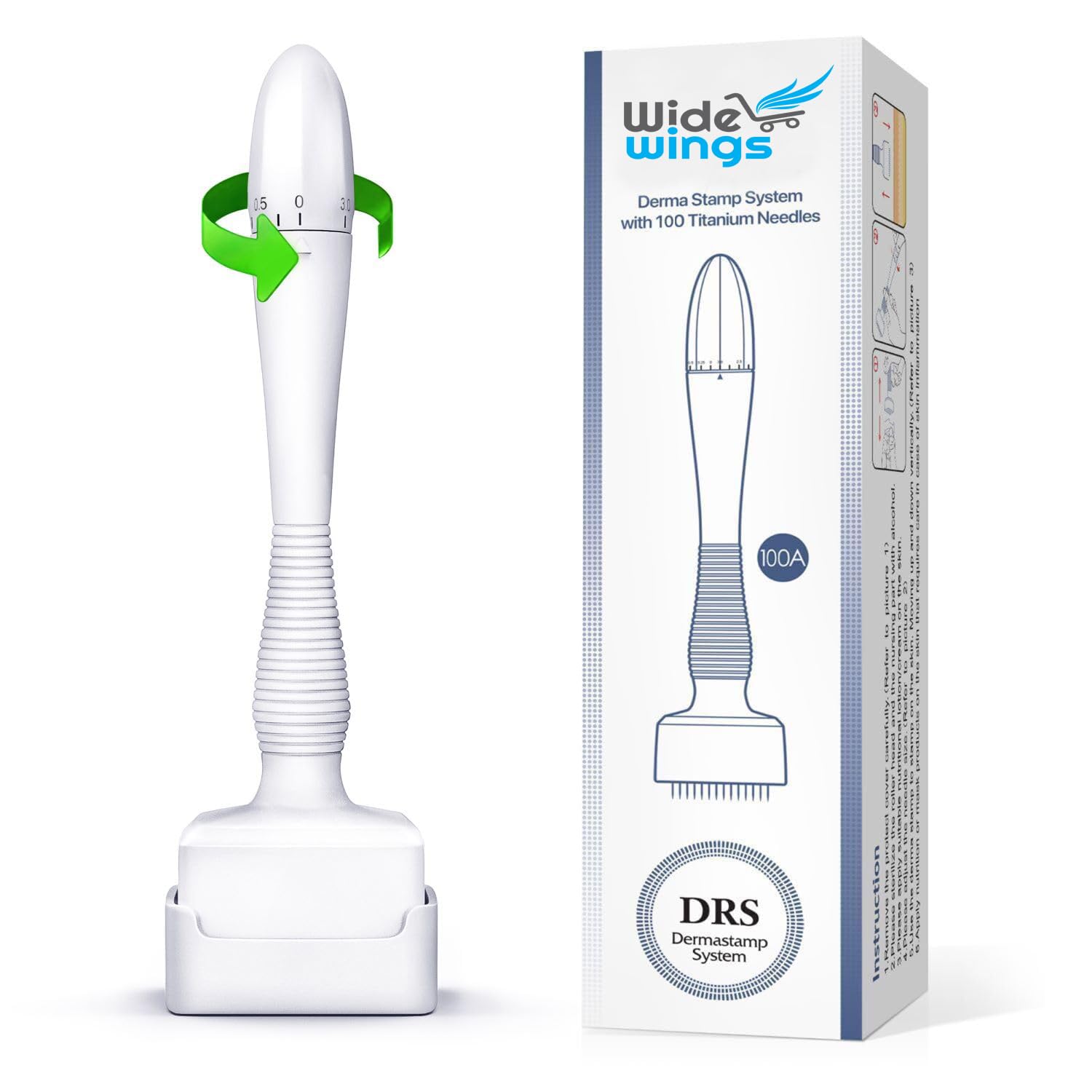 WIDEWINGS Titanium Derma Stamp for Face, Hair, Beard & Scalp - Adjustable Microneedling Roller for Men & Women - 100 Needles Skin Care Treatment for Anti-Aging & Hair Growth - Perfect for Home Beauty Routine & Professional Use