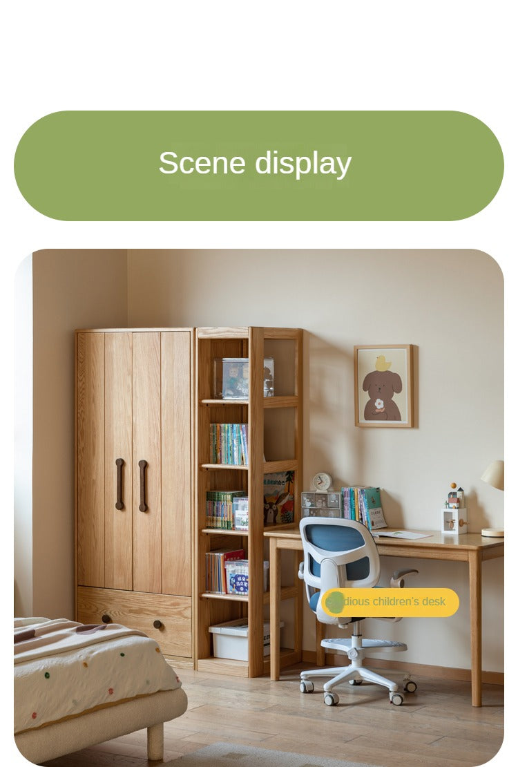 Premium Oak Solid Wood Kids Wardrobe - Multi-Functional Storage Organizer for Clothes, Toys & Books - Perfect for Bedroom, Nursery & Playroom Organization