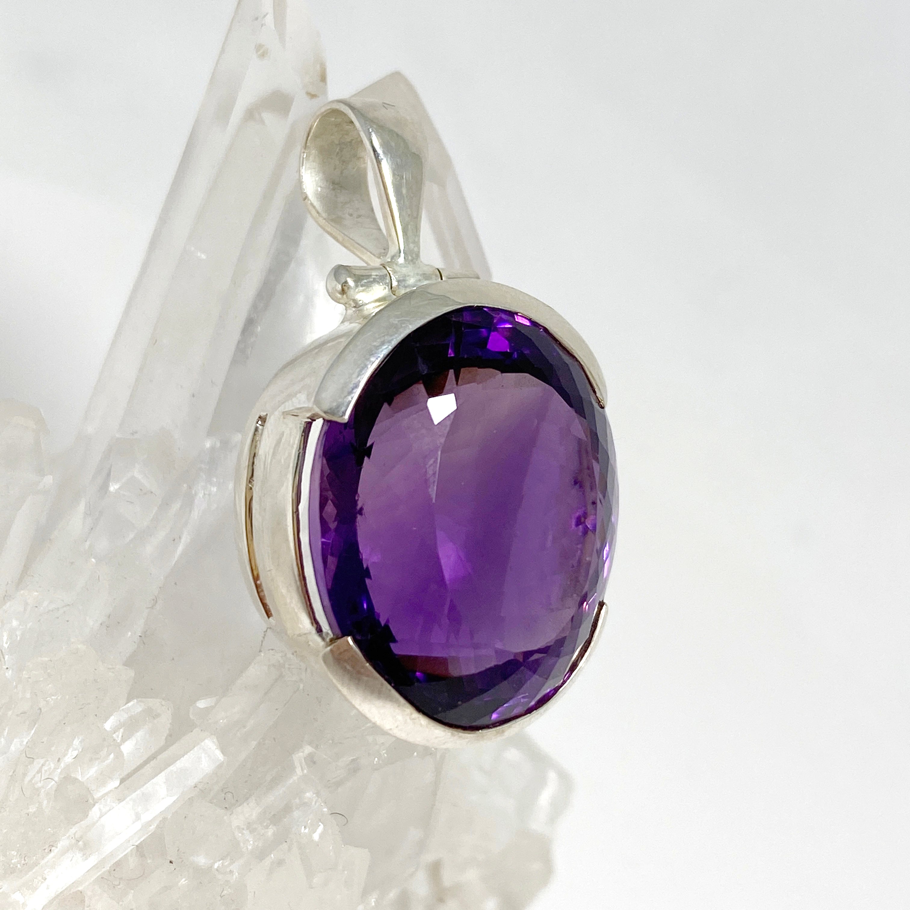 Natural Amethyst Oval Faceted Pendant Necklace - 925 Sterling Silver Jewelry for Women - Perfect for Gifts, Meditation & Spiritual Healing