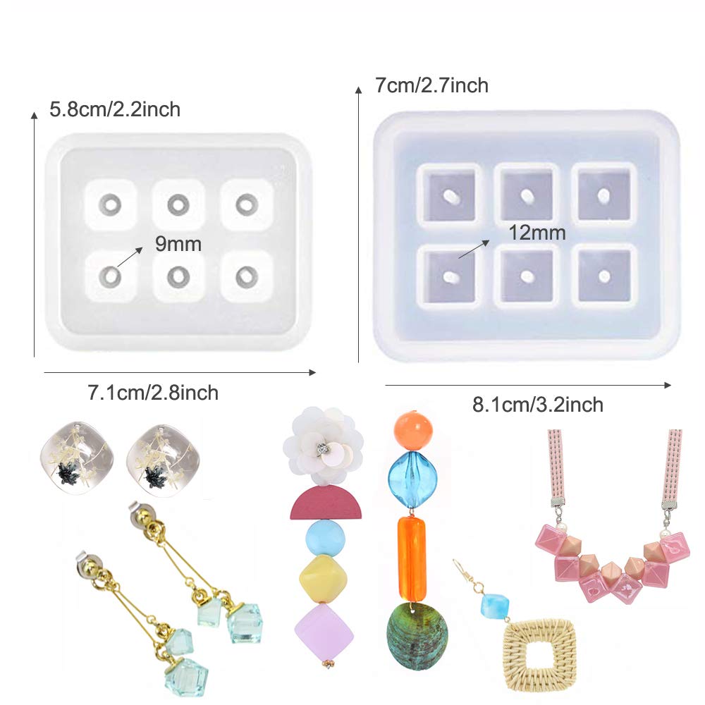6 Pack Silicone Resin Molds with Holes - DIY Epoxy Jewelry Making Kit for Cabochon Gemstone, Pendant & Earrings - Perfect for Handmade Jewelry Crafting and DIY Gifts