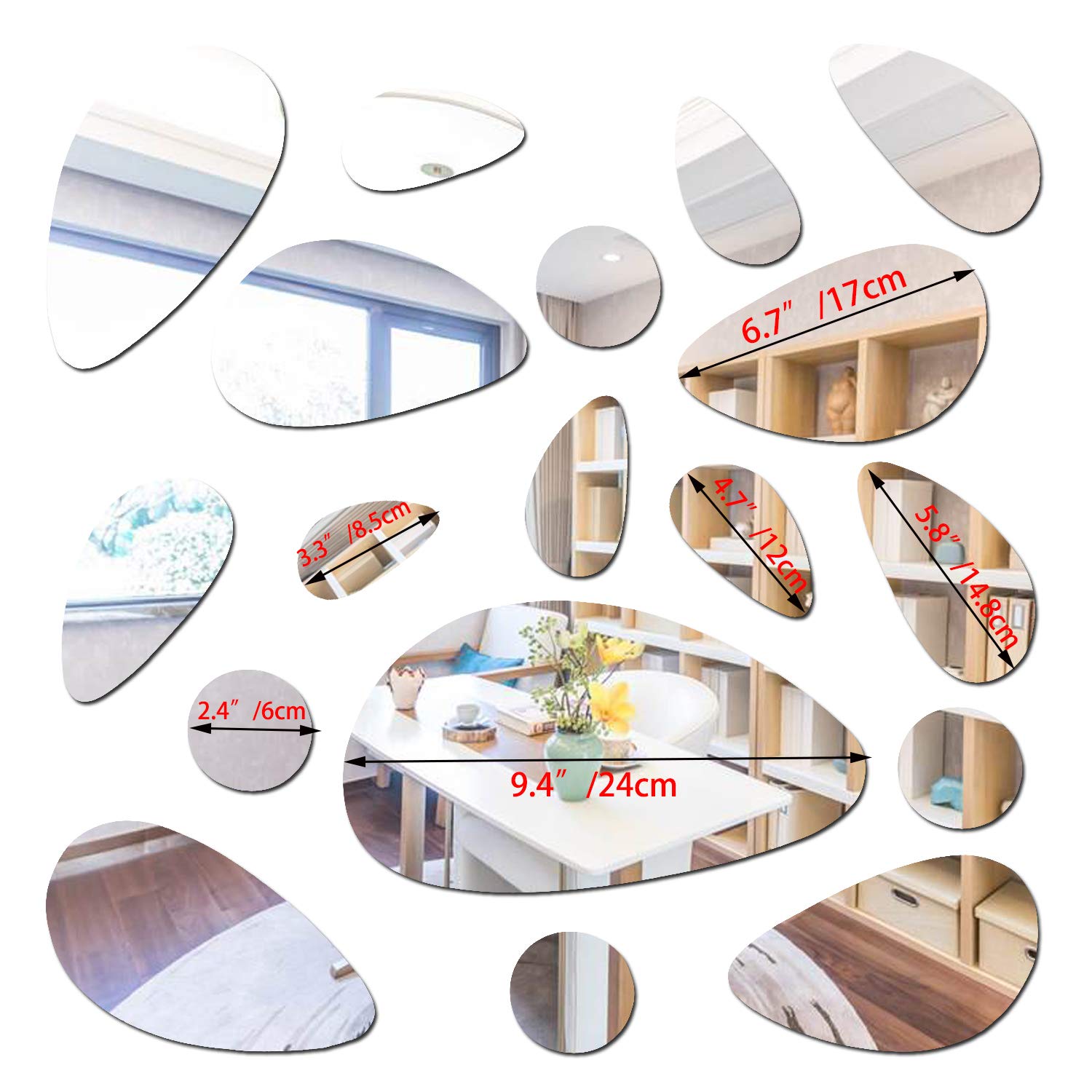 TTSAM 18PCS Silver Mirror Wall Decals - Acrylic Cobblestone Shape Stickers for Home, Bedroom & Office Decor | DIY Peel & Stick Decoration | Perfect for Walls, Furniture & Glass Surfaces