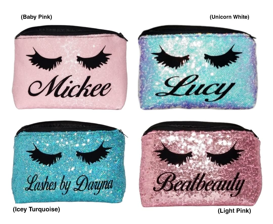 Personalized Sparkle Makeup Bag & Coin Purse Gift Set with Bling Sequin Clutch, Lashes Cosmetic Case Pouch - Hot Pink | Perfect for Travel, Bridal Party Favors & Girls Birthday Gifts