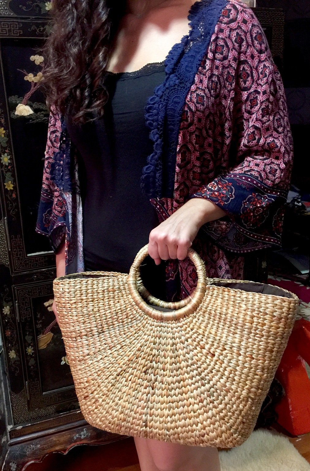 InfinityLoveCo Large Handwoven Straw Beach Tote Bag - Natural Woven Basket Purse for Women, Summer Vacation, Picnic & Outdoor Activities | Perfect for Beach, Pool, Shopping & Travel