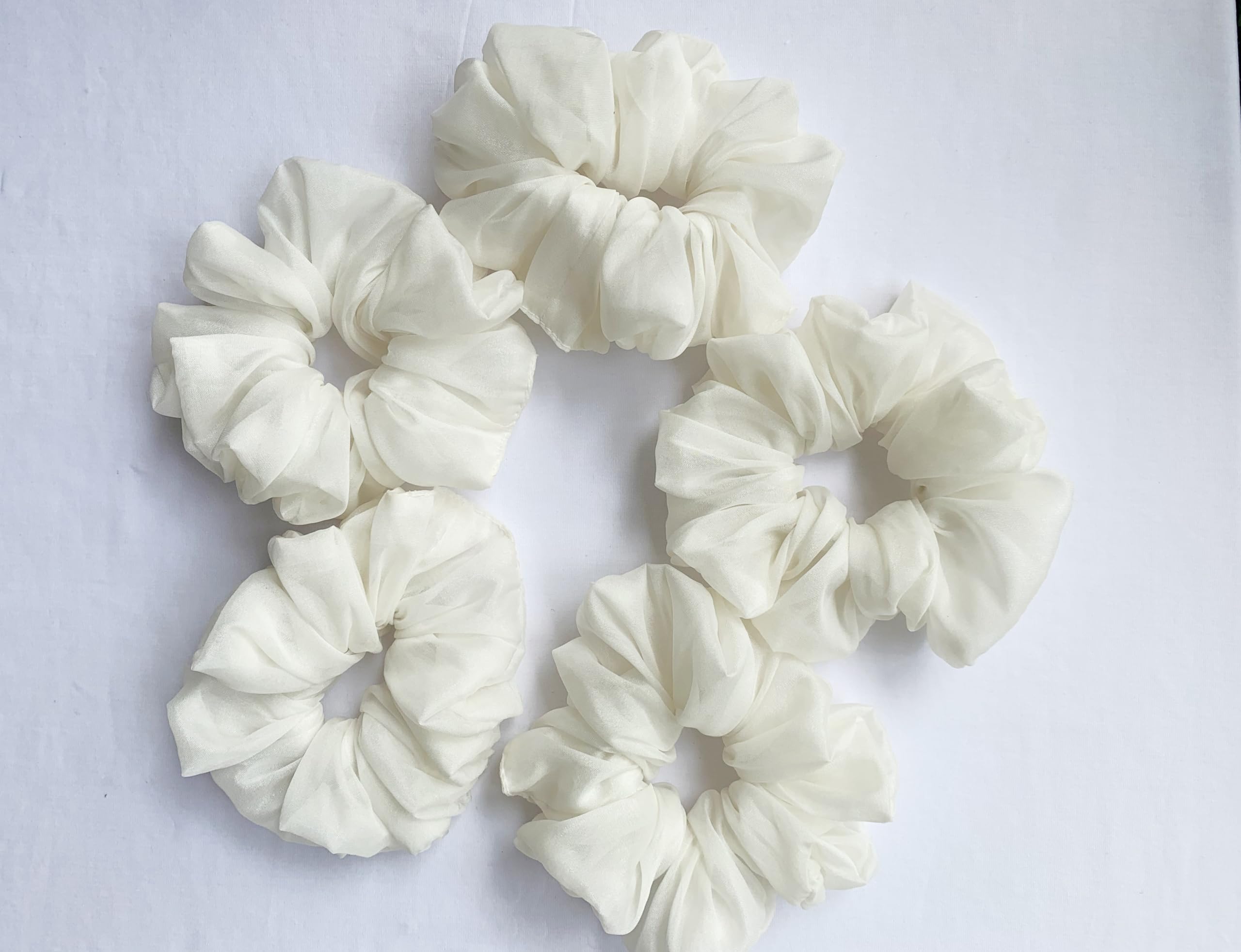 Premium Satin Scrunchies for Women - Soft Handmade Hair Ties & Hair Bands - All Season Hair Accessories (White) - Perfect for Workouts, Office & Everyday Styling