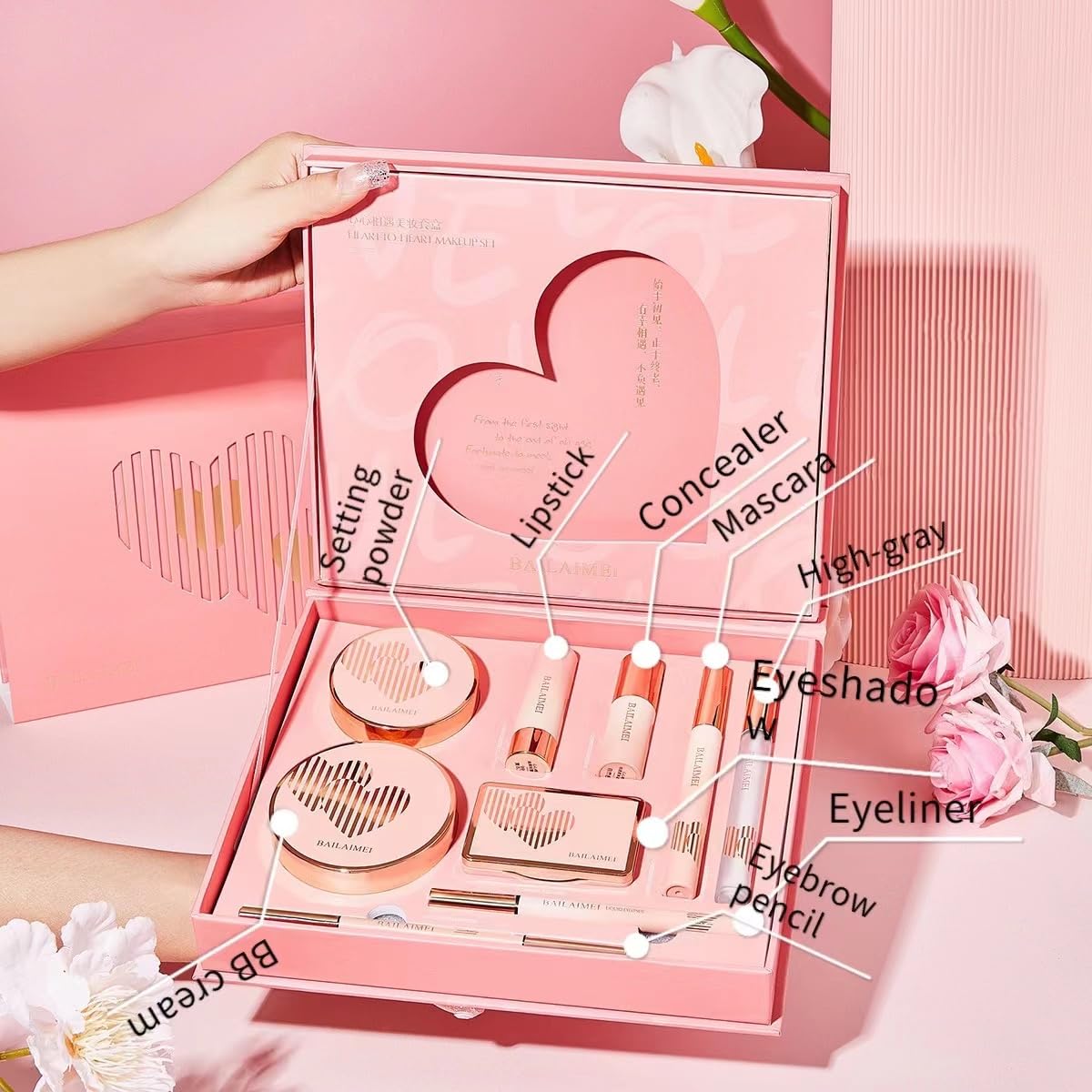 Bailai Meixin 9-Piece Beauty Makeup Gift Set - Lipstick, Air Cushion, Mascara, Foundation | Perfect for Everyday Makeup & Special Occasions