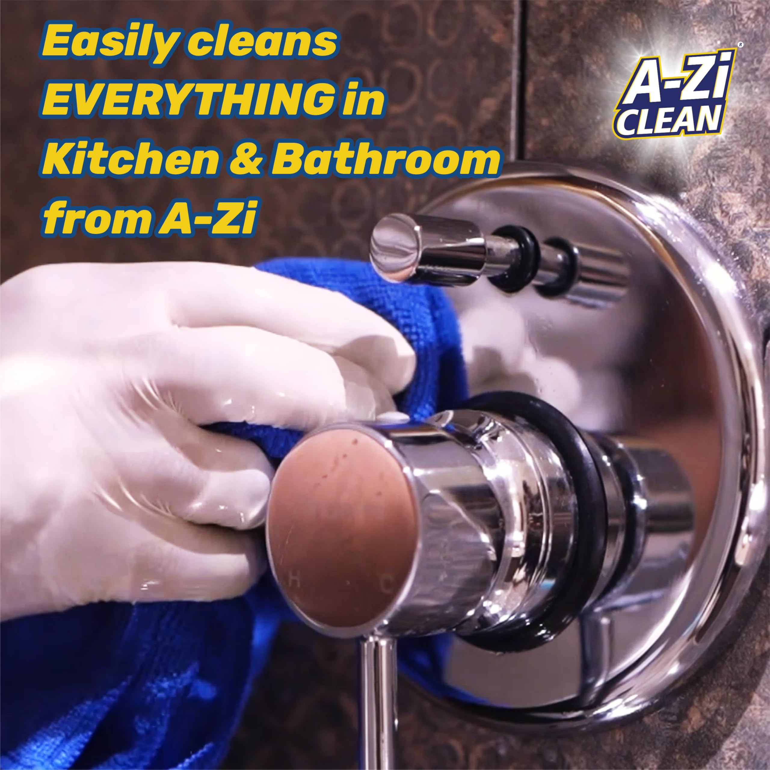 A-Zi Clean Tap Cleaner Spray 200ml - All-Purpose Bathroom & Kitchen Cleaner for Taps, Bathtubs, Sinks, Showers | Effectively Removes Hard Water Stains, Limescale, Grease & Dirt | Perfect for Daily Cleaning & Stain Removal in Homes & Offices