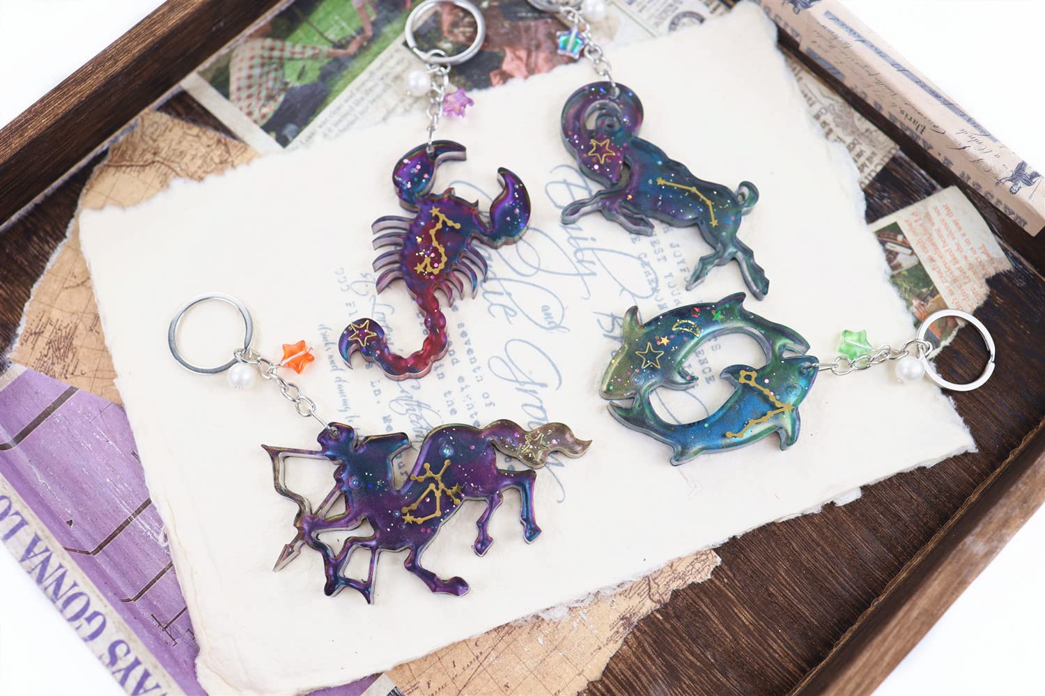 12 Zodiac Constellation Silicone Keychain Molds - DIY Resin Jewelry Making Kit for Necklace, Earrings & Pendants (Gold/Silver) - Perfect for Crafting Unique Gifts & Personalized Accessories