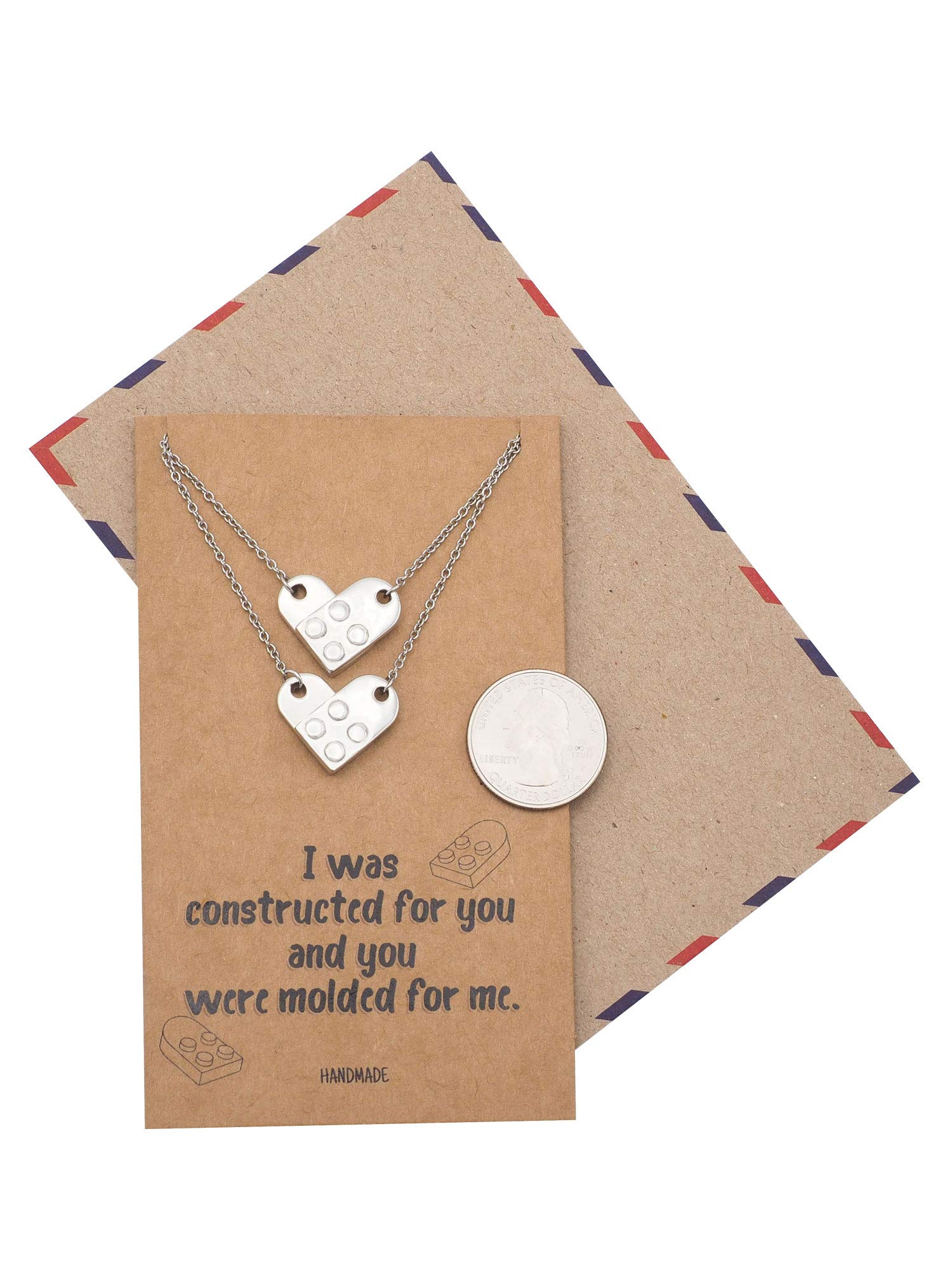 Quan Jewelry Heart Pendant Necklace for Women - Romantic Building Block Design, Perfect Engagement Gift with Inspirational Greeting Card - Ideal for Anniversaries, Valentine's Day & Special Occasions