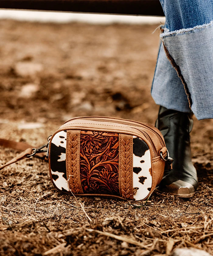 Montana West Genuine Leather Tooled Whipstitch Crossbody Bag for Women - Stylish & Durable Everyday Purse for Work, Travel & Shopping