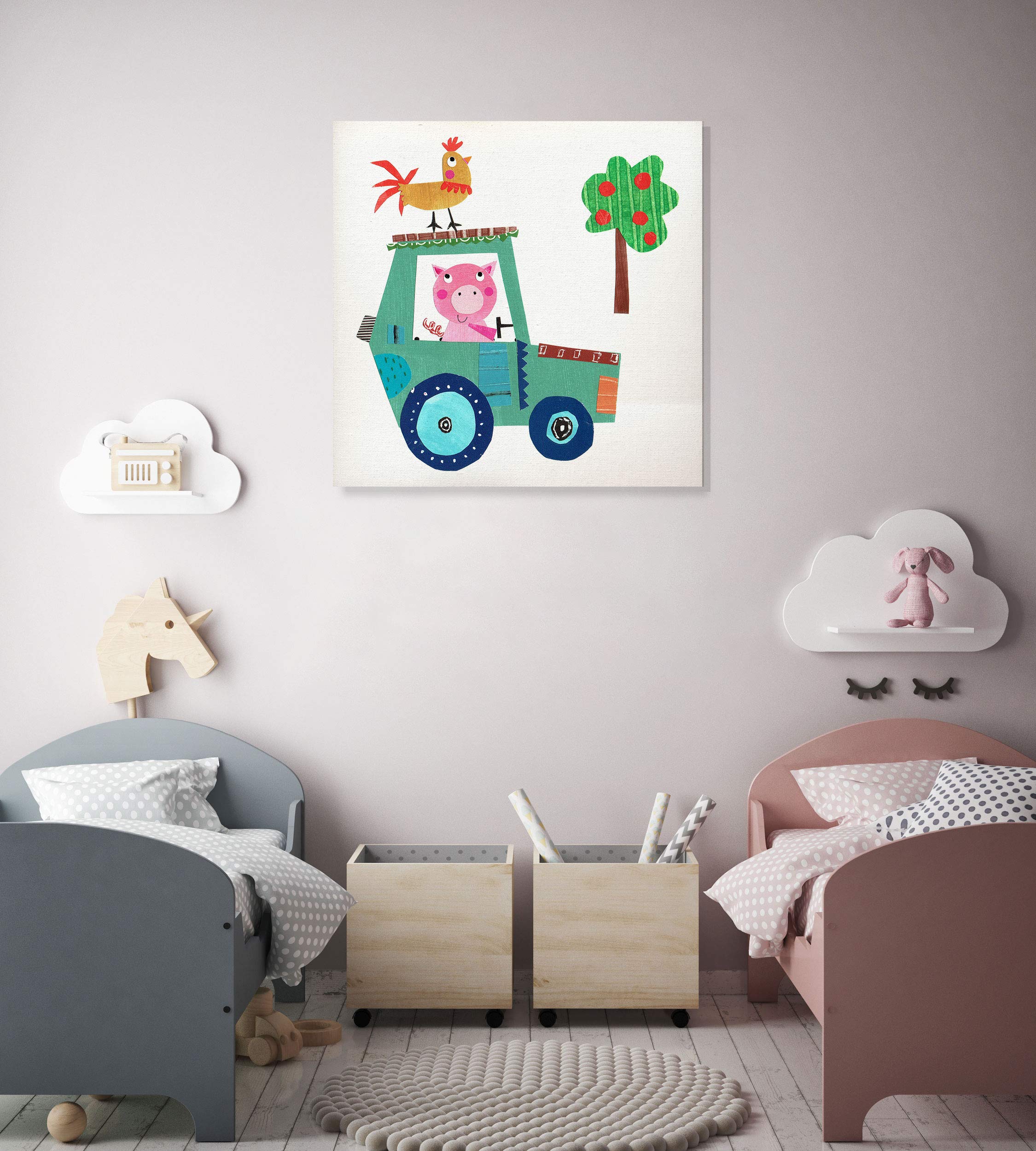 Cute Farm Pig Wall Art - 32x32 Inch Nursery Decor, Kids Room & Playroom Animal Theme Painting - Perfect for Baby Shower Gifts & Children's Bedroom Decoration