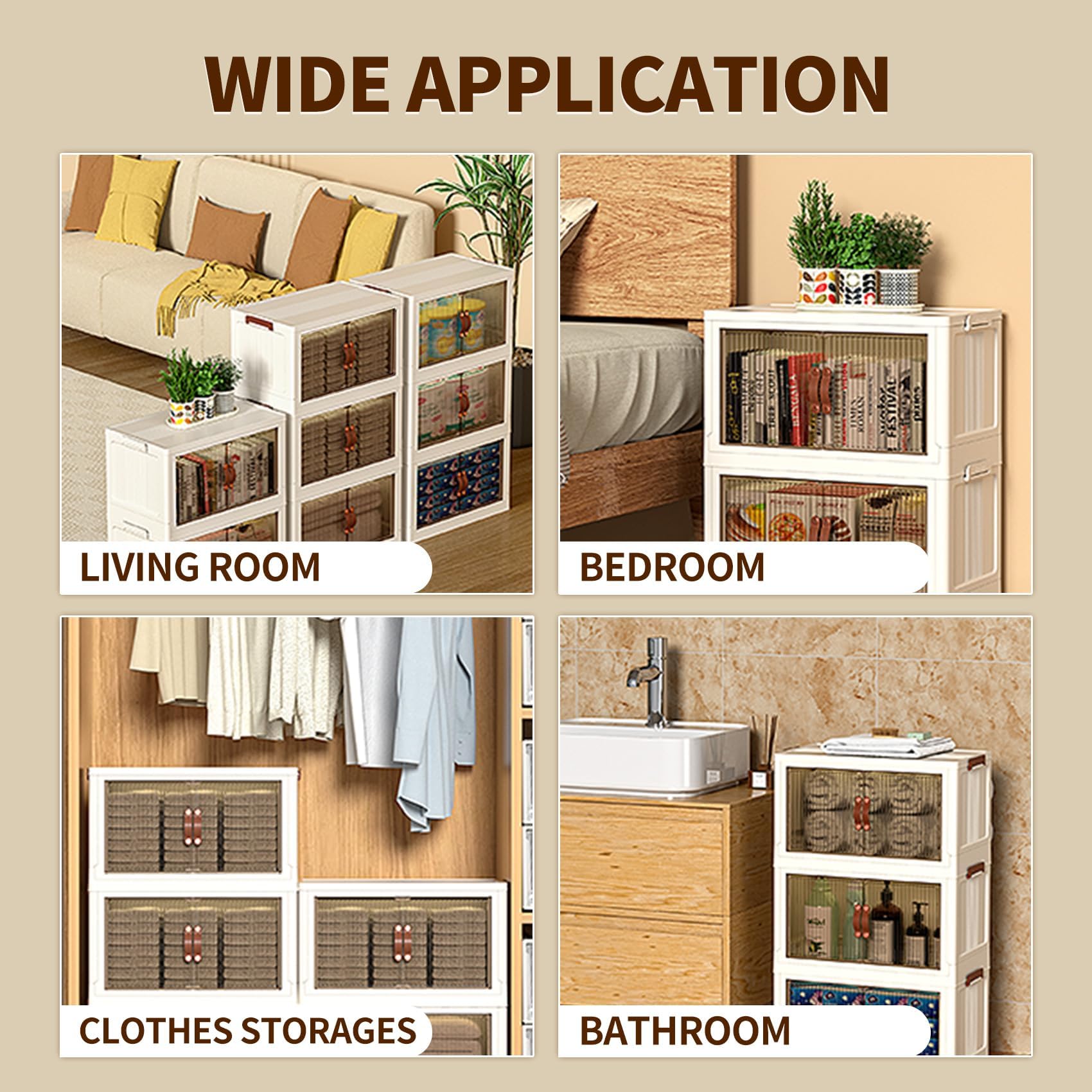 5-Tier Collapsible Storage Bins with Wheels & Doors - Foldable Cabinet for Home/Office