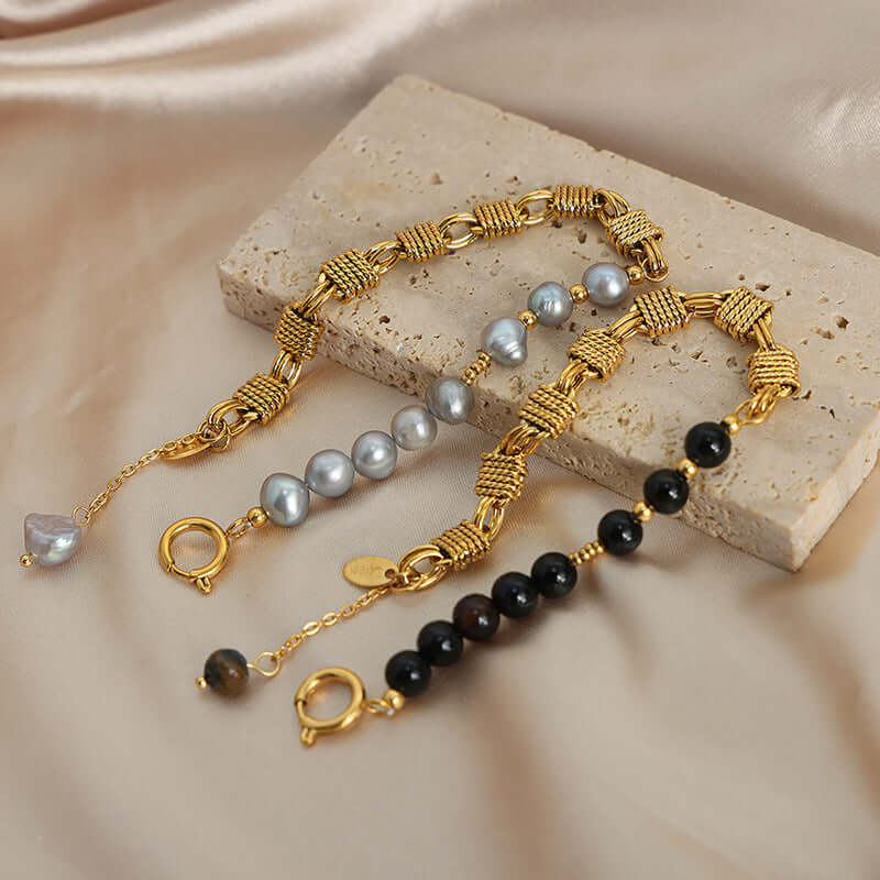 Freshwater Pearl & Agate Pig Nose Bracelet for Women - Elegant Adjustable Beaded Jewelry Gift for Birthday, Anniversary | Perfect for Daily Wear, Office & Special Occasions | E379