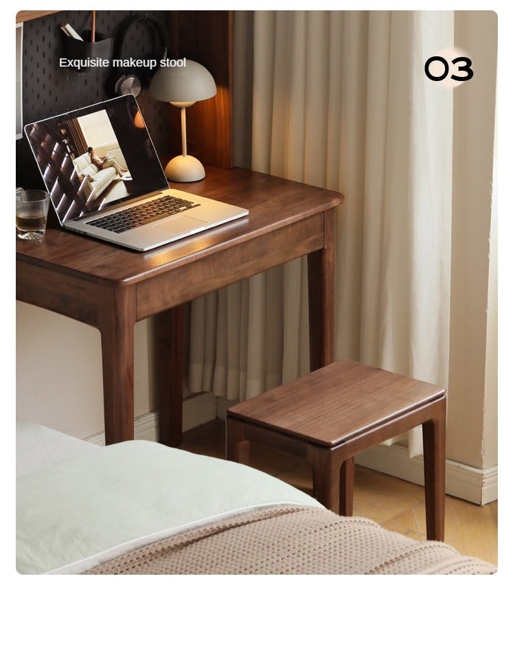 Black Walnut Solid Wood Makeup Stool - Durable Vanity Seat with Cushion for Bedroom, Dressing Room & Beauty Salon | Natural Wooden Stool for Makeup, Hair Styling & Relaxation