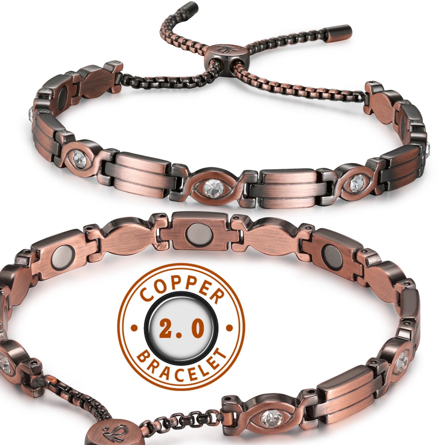 RainSo Women's Pure Copper Magnetic Therapy Bracelet - Adjustable Size for Comfort, Elegant Gift Box Included - Perfect for Pain Relief, Stress Reduction & Wellness