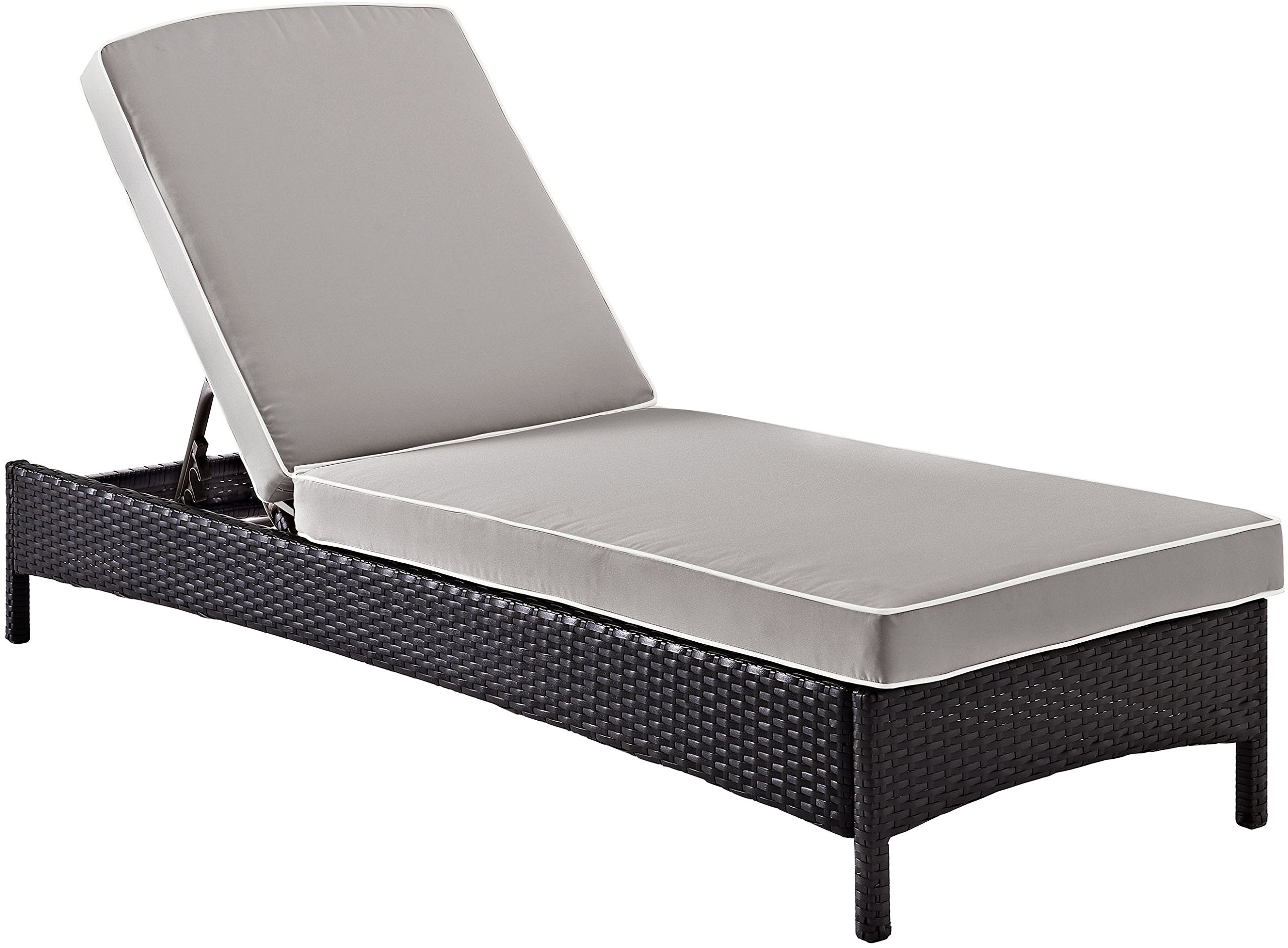 Crosley Palm Harbor Reclining Wicker Outdoor Chaise Lounge Chair - Brown with Gray Cushions for Patio, Deck, Poolside & Backyard Relaxation | Weather-Resistant Wicker Furniture for Outdoor Living Spaces