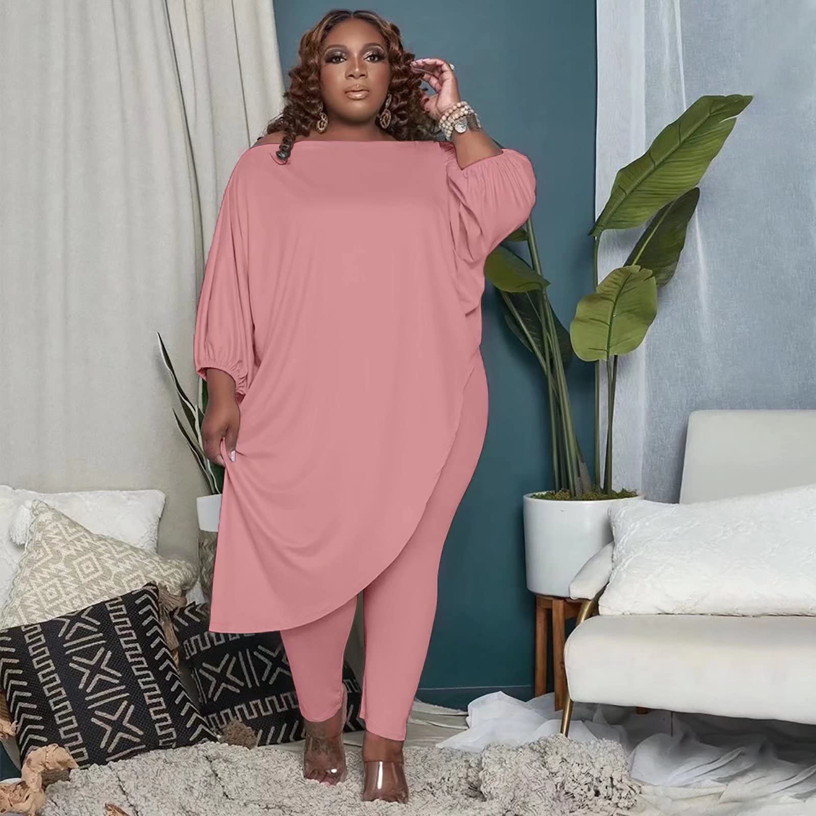 Plus Size Women's Tracksuit Set - Long Sleeve Asymmetrical Top & Bodycon Pants Sweatsuit Outfit | Casual Wear, Gym Workout, Street Fashion