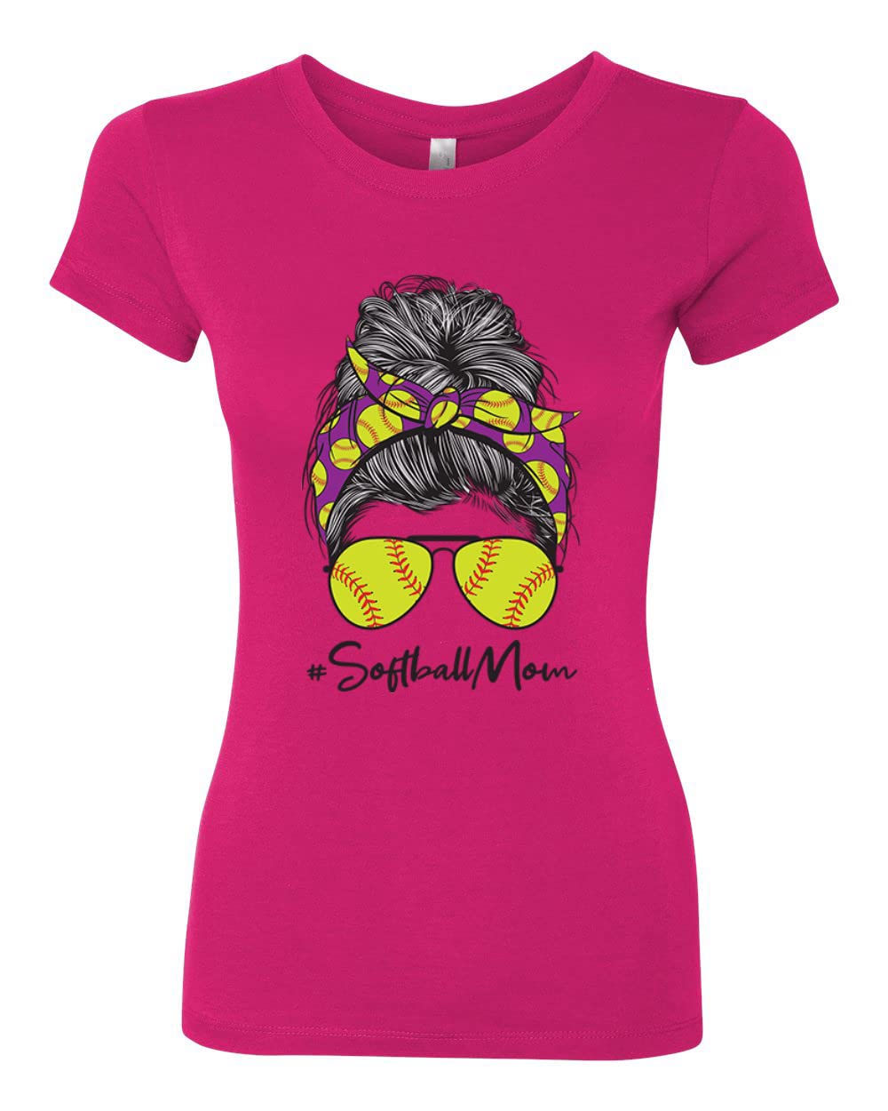 Messy Bun Softball Mom T-Shirt | Women's Slim Fit Junior Tee for Game Day, Sports Lovers & Mother's Day Gifts - Perfect for Baseball Games, Team Support & Casual Wear