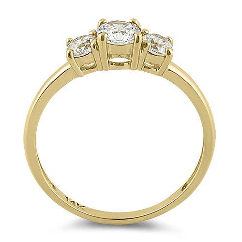 14K Yellow Gold Triple Round Cut Cubic Zirconia Engagement Ring for Women - Elegant Wedding, Promise, Anniversary Jewelry Gift