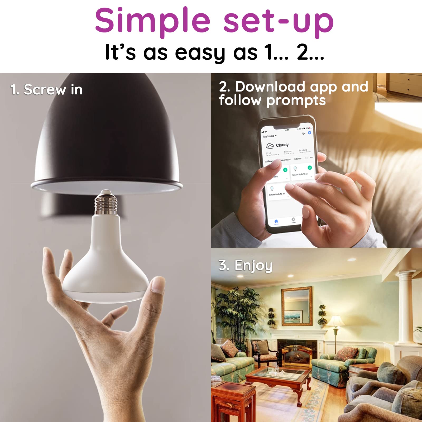 Smart LED Light Bulbs 4 Pack - 1600 Lumens Dimmable BR30 RGBWW Color Changing Bulbs with WiFi & Bluetooth, Works with Alexa & Google Assistant, Music Sync Flood Lights for Home Theater, Party & Bedroom Lighting