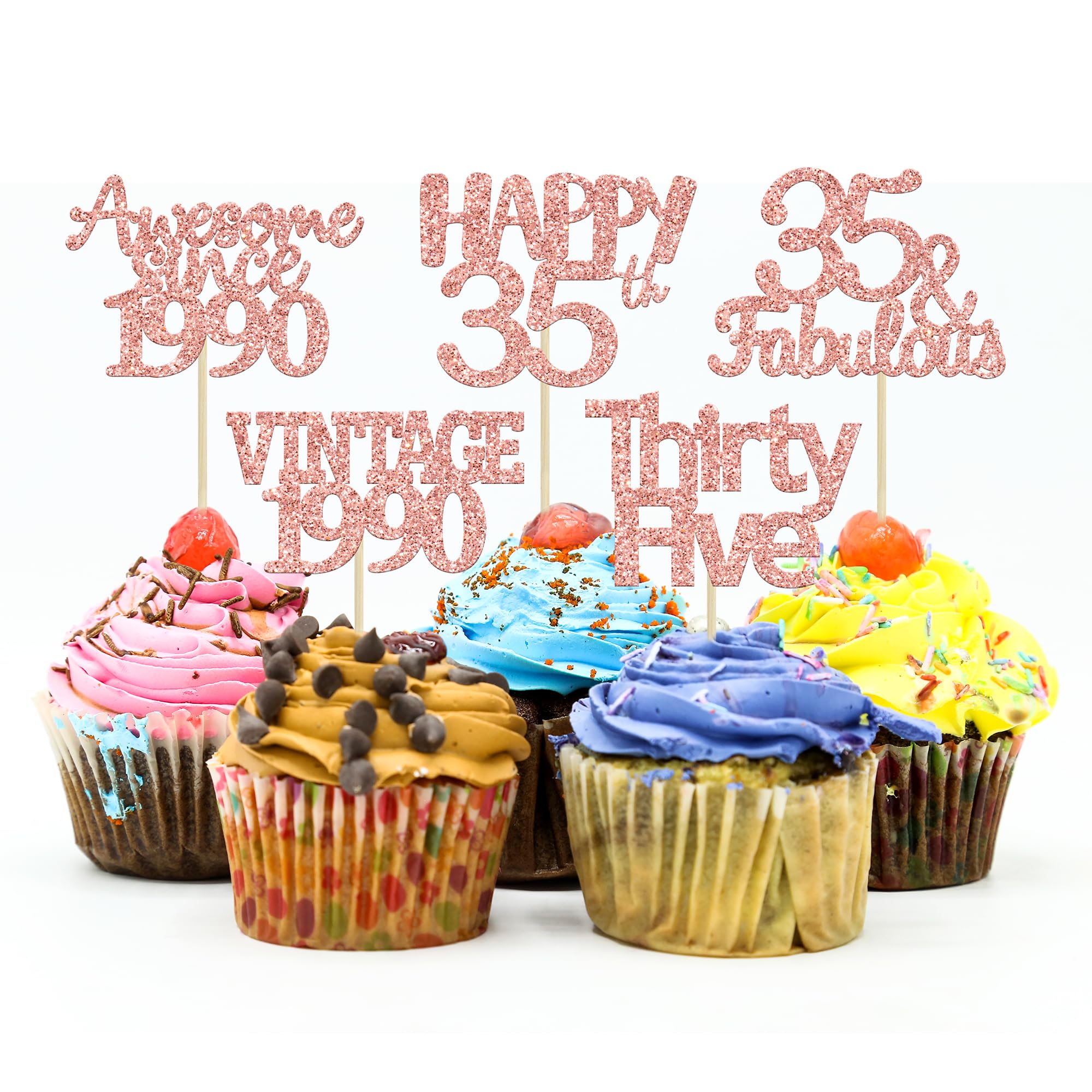 30Pcs Rose Gold 35th Birthday Cupcake Toppers - Glitter Number 35 Cake Decorations for Anniversary & Wedding Parties - Cheers to 35 Fabulous Years - Perfect for 35th Birthday Celebrations, Bridal Showers & Special Events