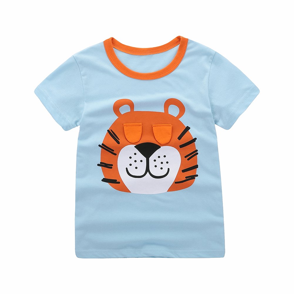 Trendy Boys Adorable Cartoon Lion Graphic Embroidered Stylish T-Shirt | Cute Casual Cotton Tee for Kids | Perfect for School, Playdates & Family Outings