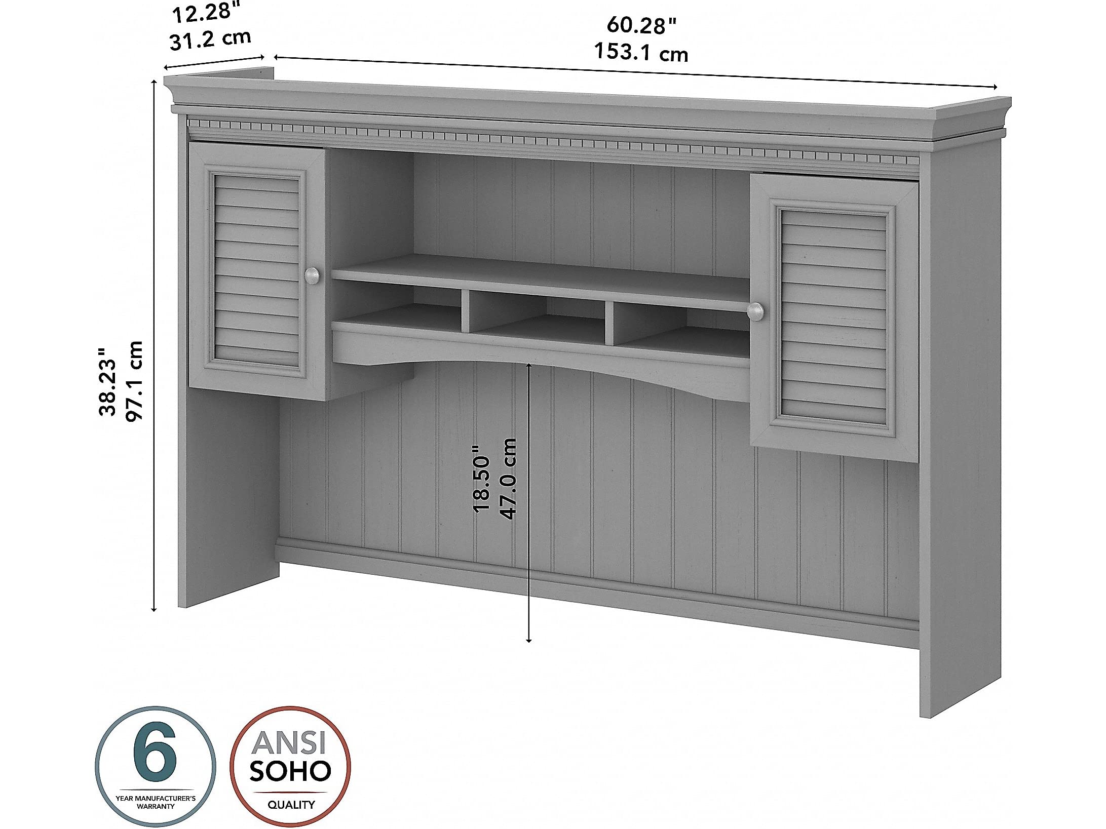 Bush Furniture Fairview 60W L-Shaped Desk Hutch in Cape Cod Gray - Home Office Storage with Shelves & Cabinets | Perfect for Small Spaces & Organization